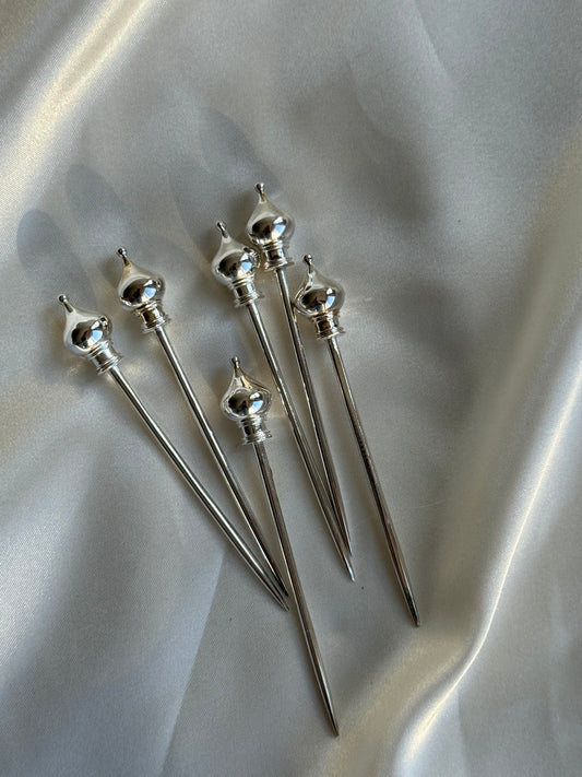 Set of 6 Vintage Silver-Plated Cocktail Picks