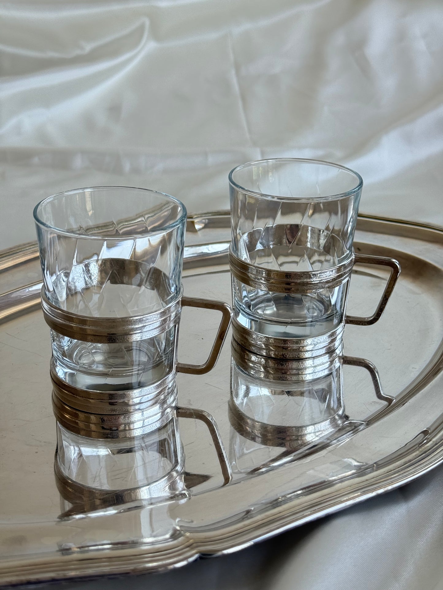 Set of 5 Vintage Italian Silver-Plated Glass Mugs