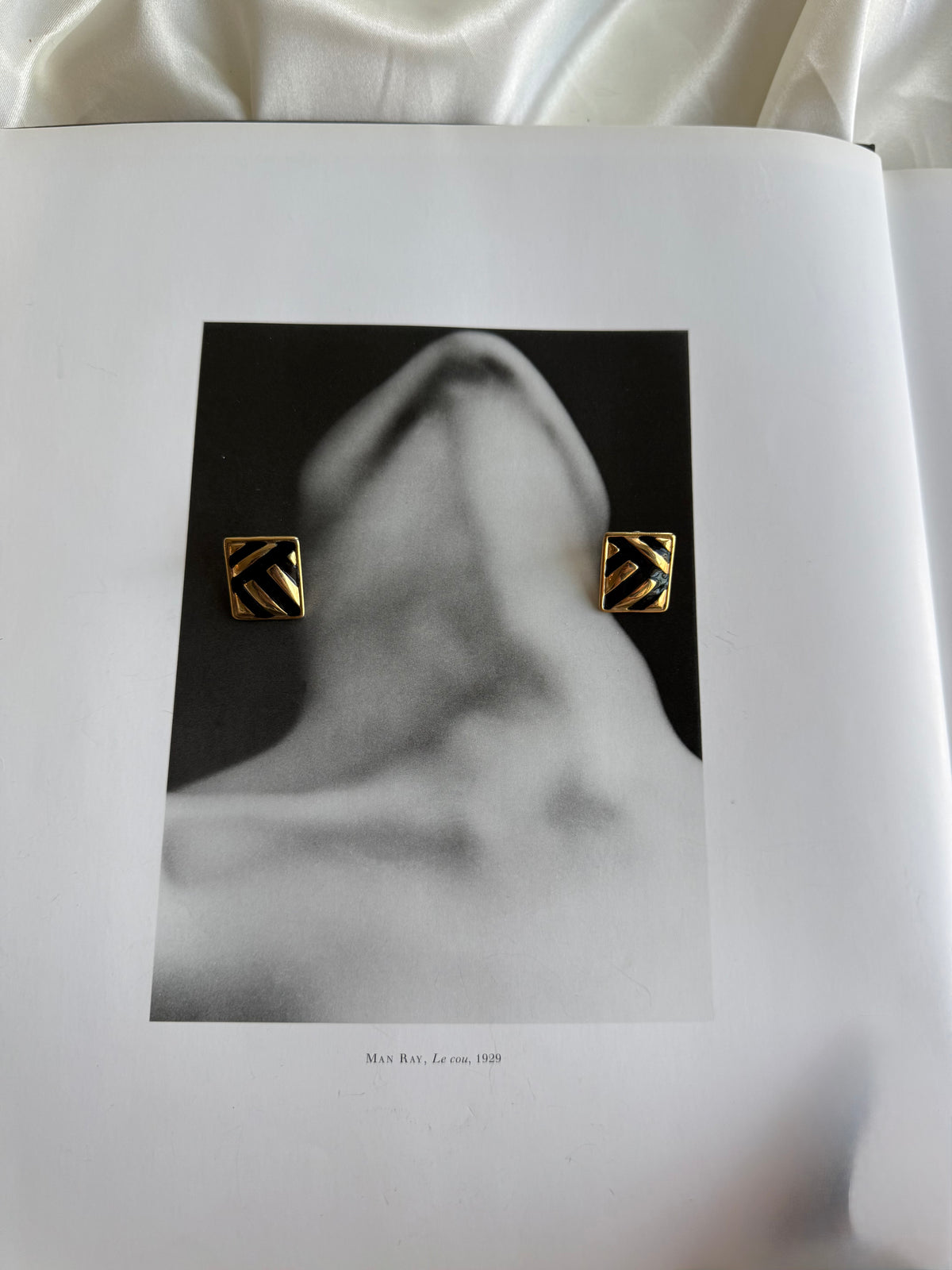 Vintage Black Enamel & Gold Tone Geometric Earrings