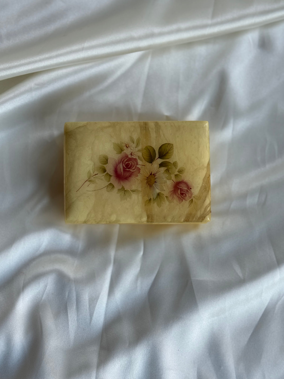 Vintage Italian Alabaster Floral Jewellery Box