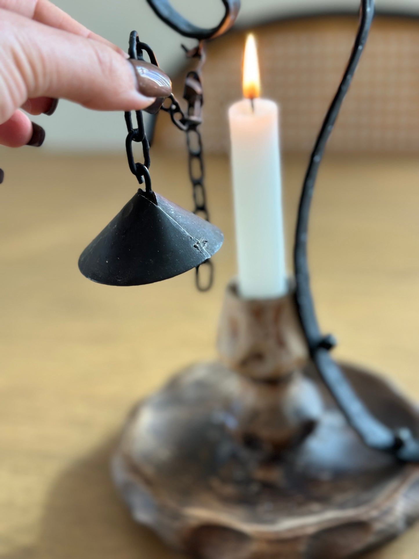 wooden candleholder with snuffer