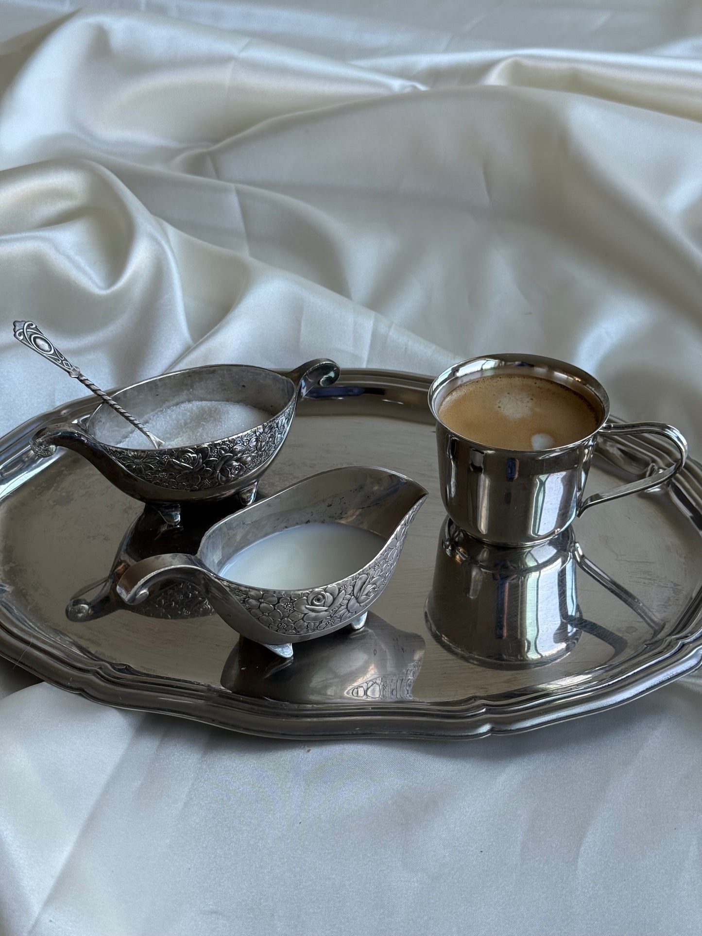 Vintage Silver-Plated Coffee Cup & Saucer