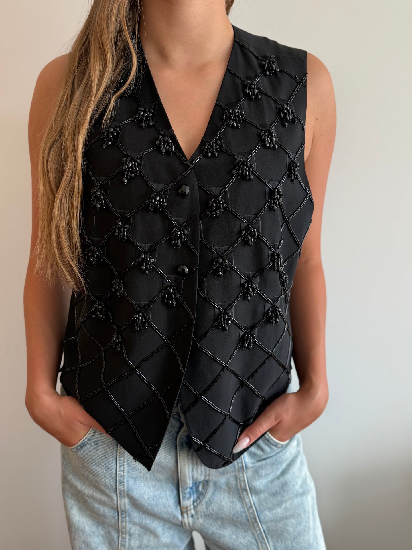 Vintage Black Silk Beaded Vest