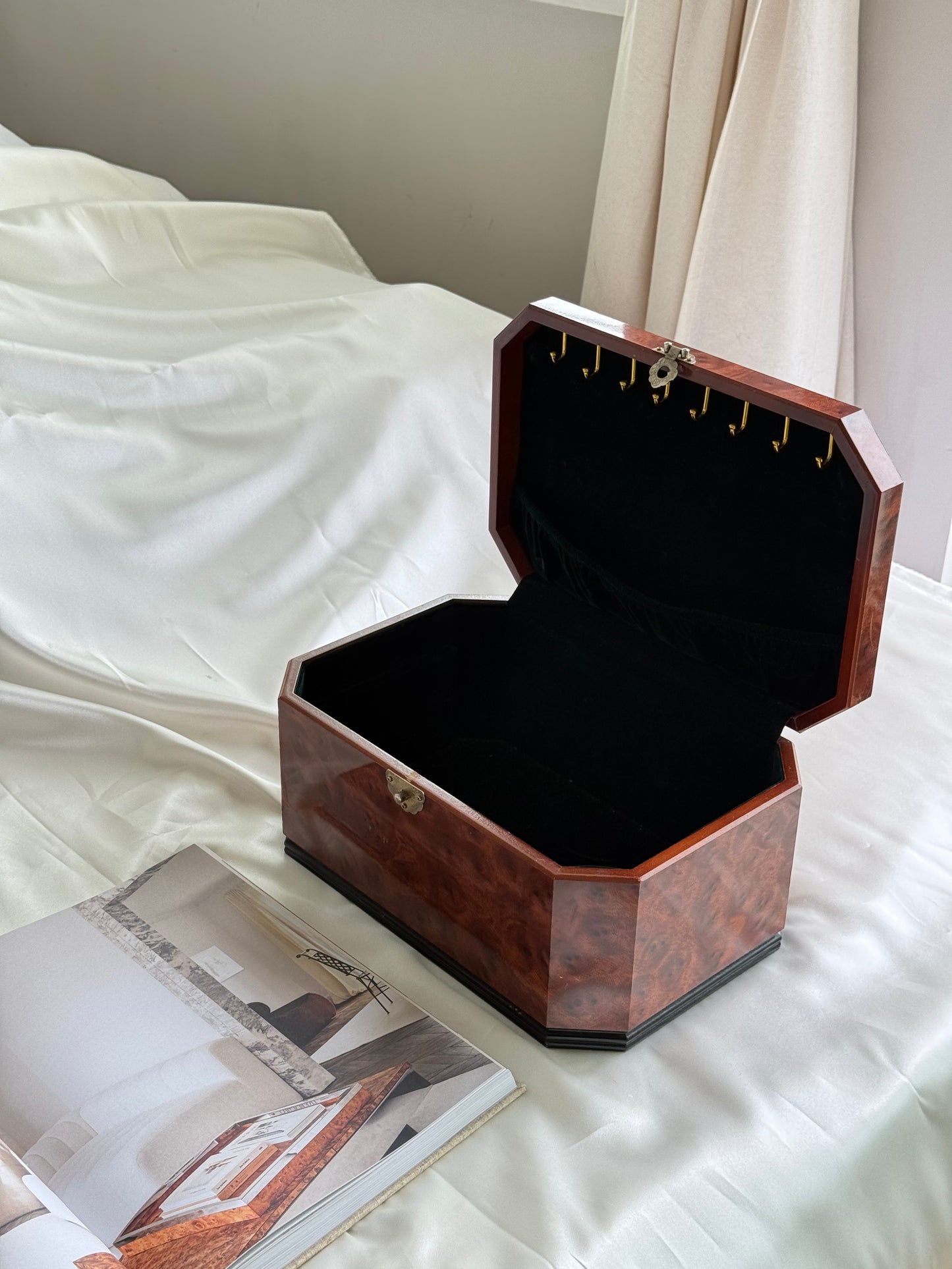 Octagonal Faux Burl Wood Jewelry Box