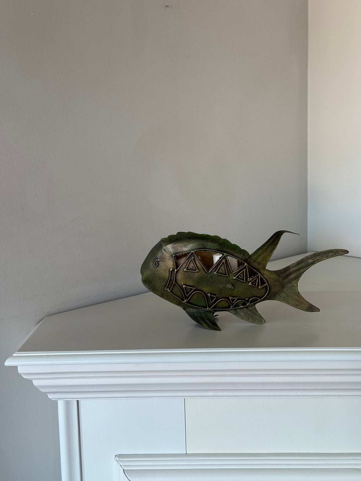 Vintage Metal Fish Candle Holder Sculpture