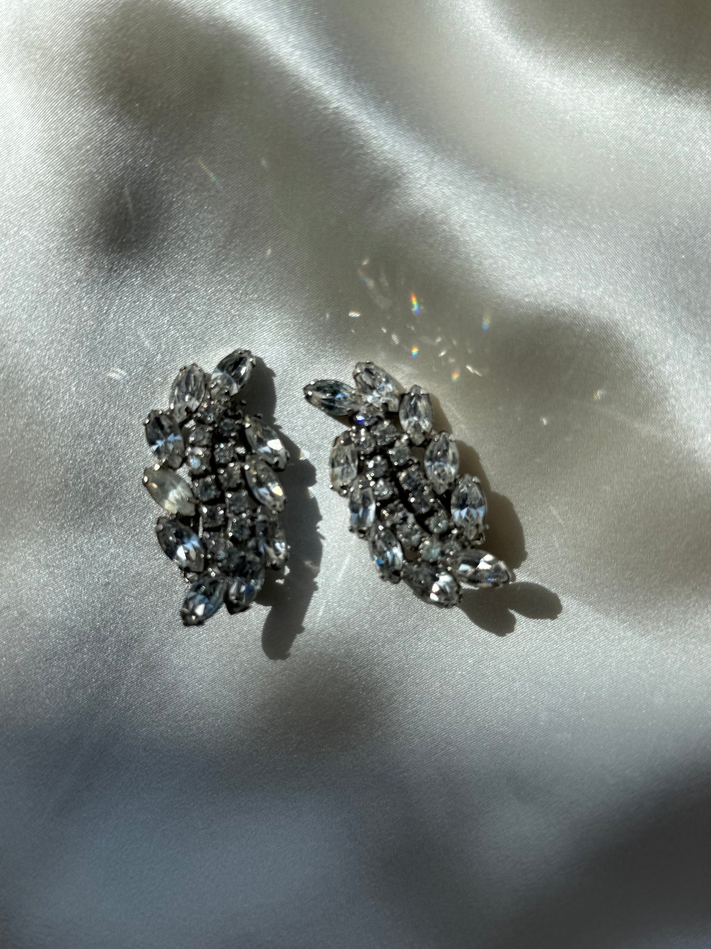 Set of Two pairs Vintage Clip-On Earrings – Rhinestone Statement Pieces