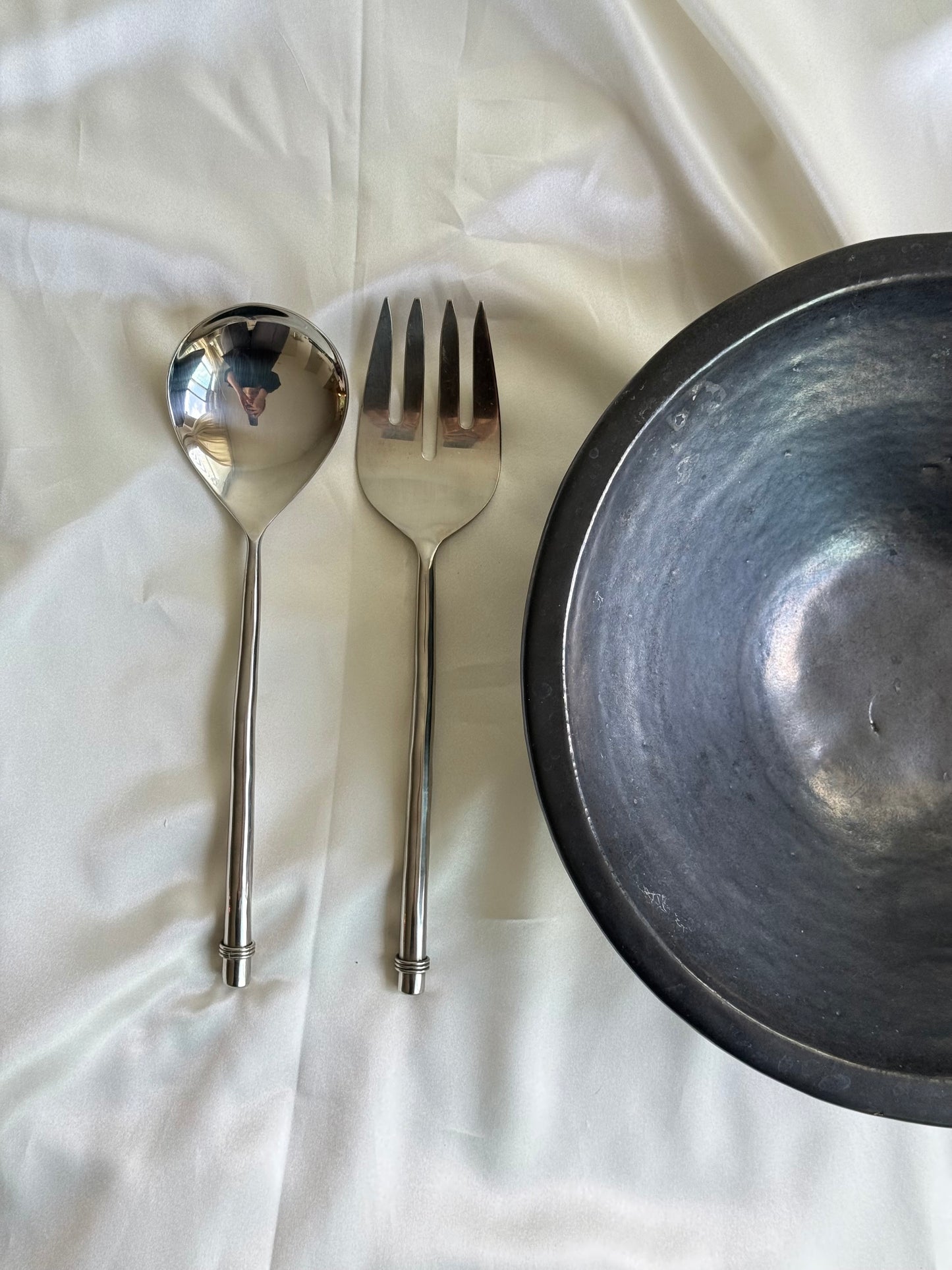 Vintage Minimalist Stainless Steel Salad Servers (Pair)