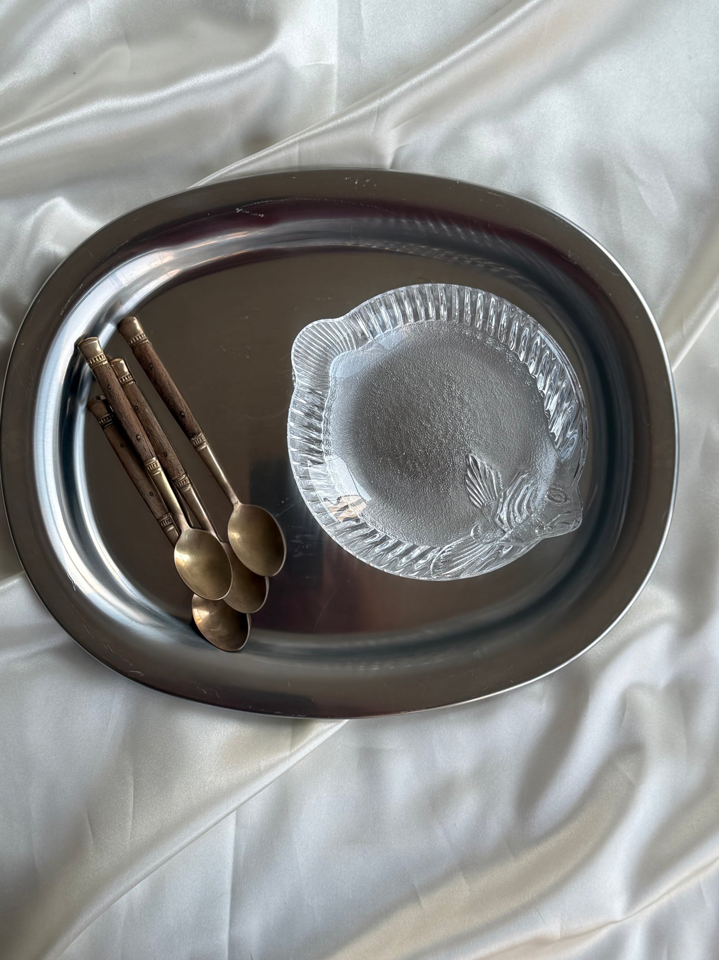 Set of 4 Vintage Glass Fish Plates