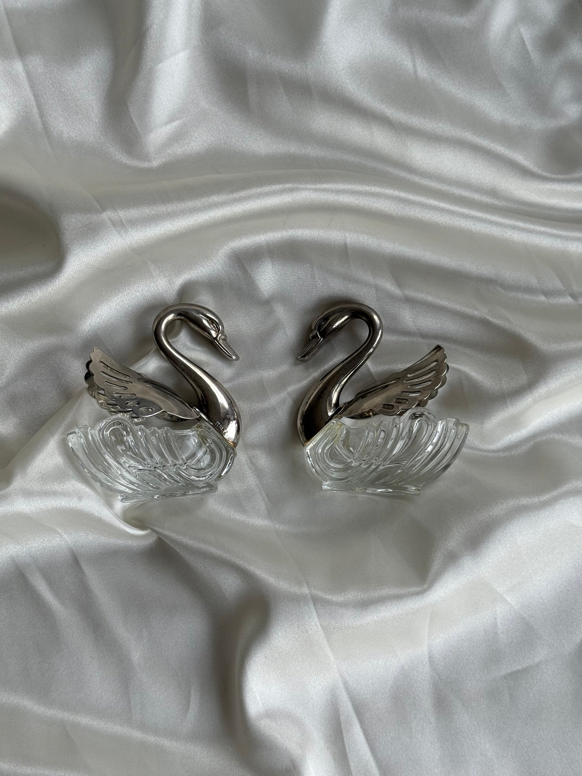 Vintage Italian Silver-plated & Glass Swan Salt Cellar