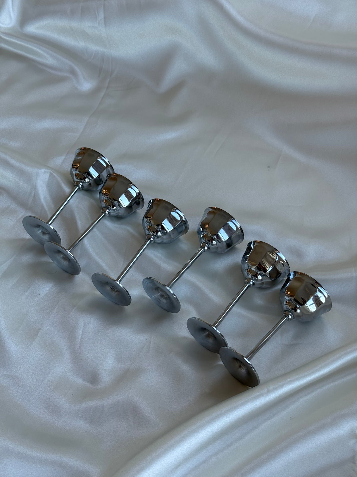 Vintage Chrome Liqueur Goblets — Set of Six
