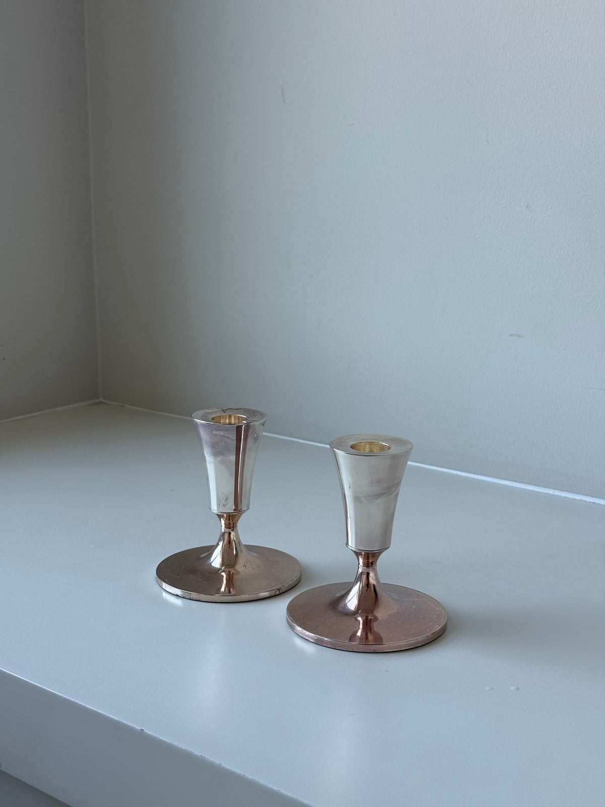 Vintage Silver-Plated Modernist Candlesticks — Pair