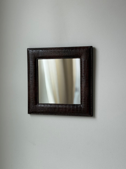 Embossed Croc Leather Mirror – Minimalist Square Wall Accent