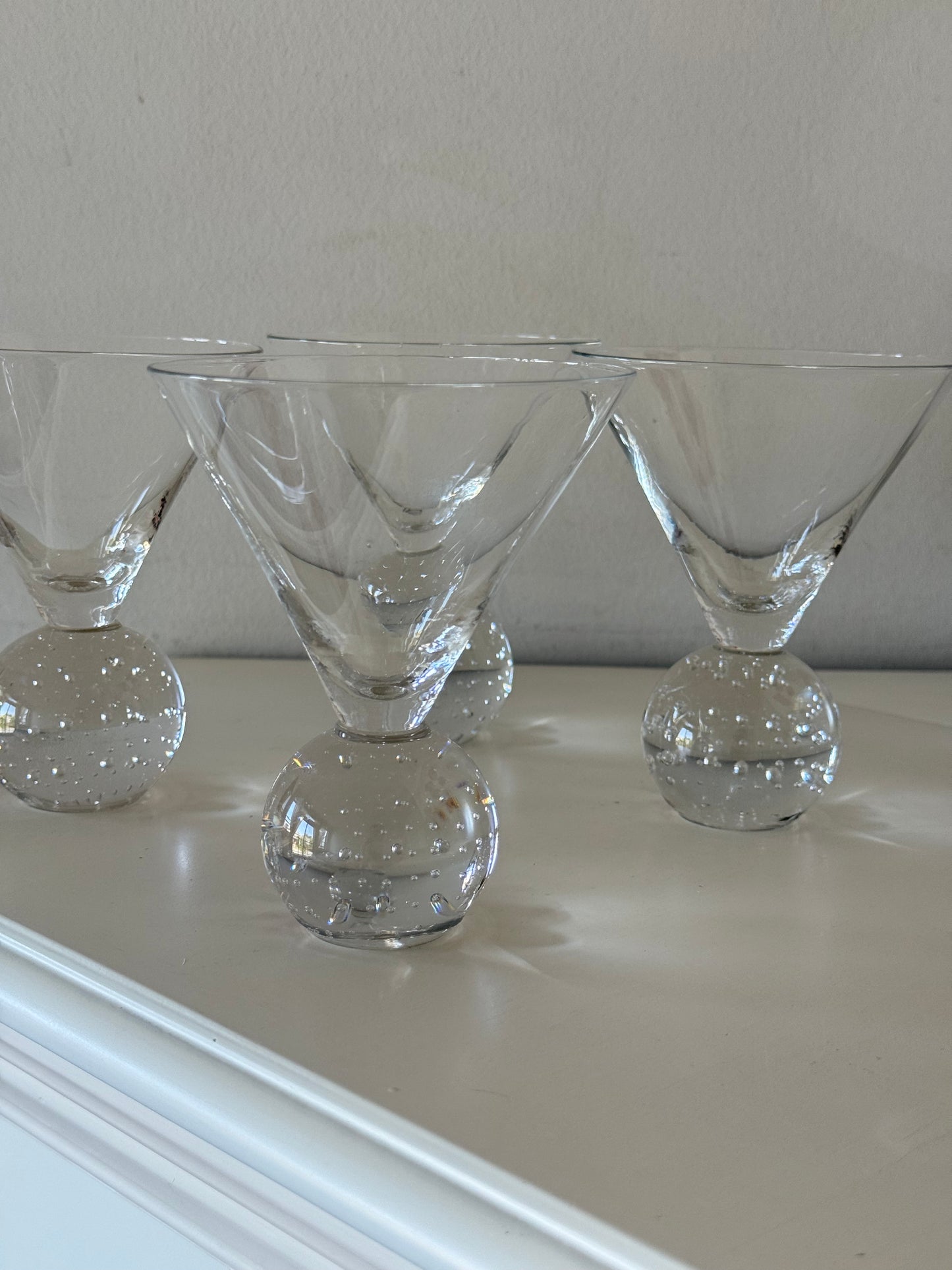 Set of 4 Vintage Bubble Stem Martini Glasses