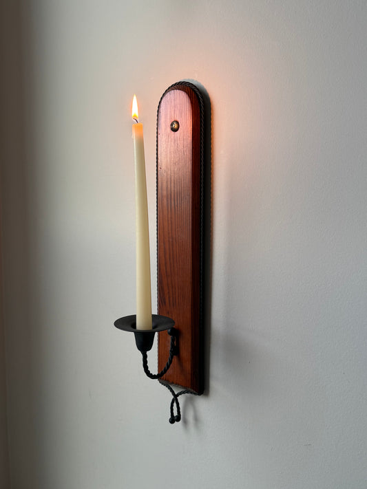 Vintage Wall Candle Sconce – Wood & Wrought Iron