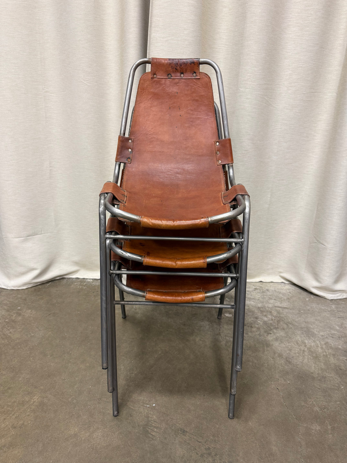 Set of 3 Vintage Dal Vera Model 860 “Les Arcs” Cognac Leather Chairs, c. 1960s–70s