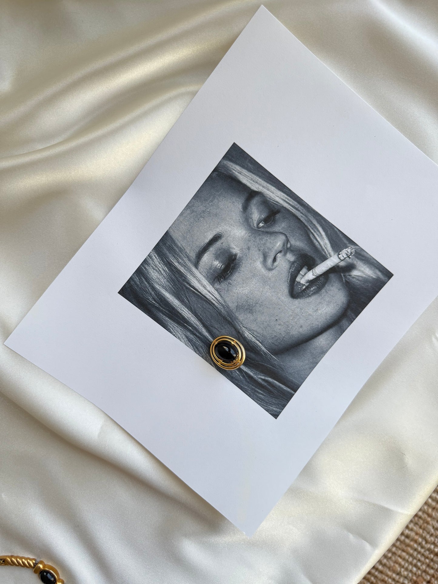 Vintage Gold-Tone & Black Cabochon Clip-On Earrings