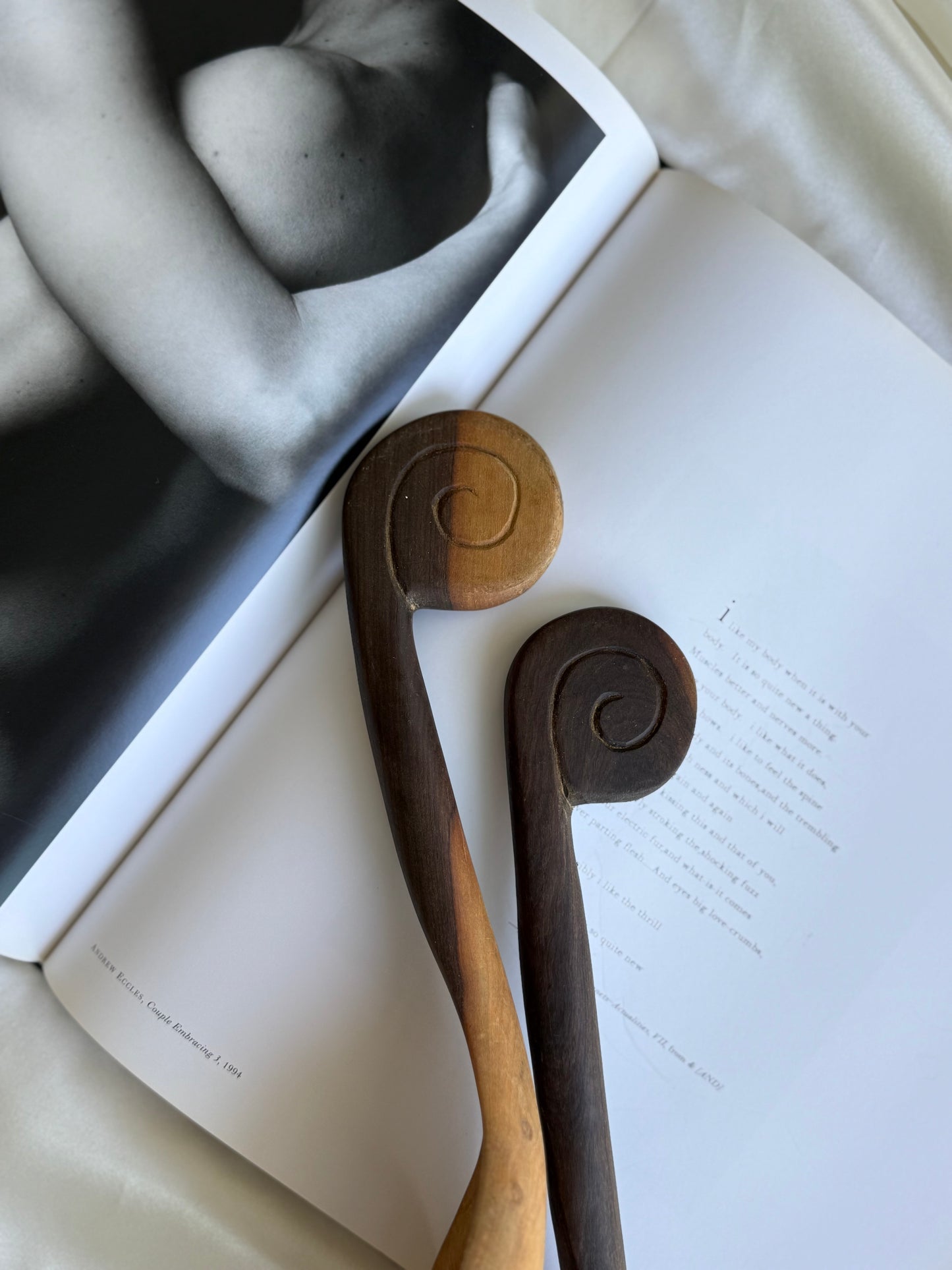 Vintage Hand-Carved Wooden Salad Servers