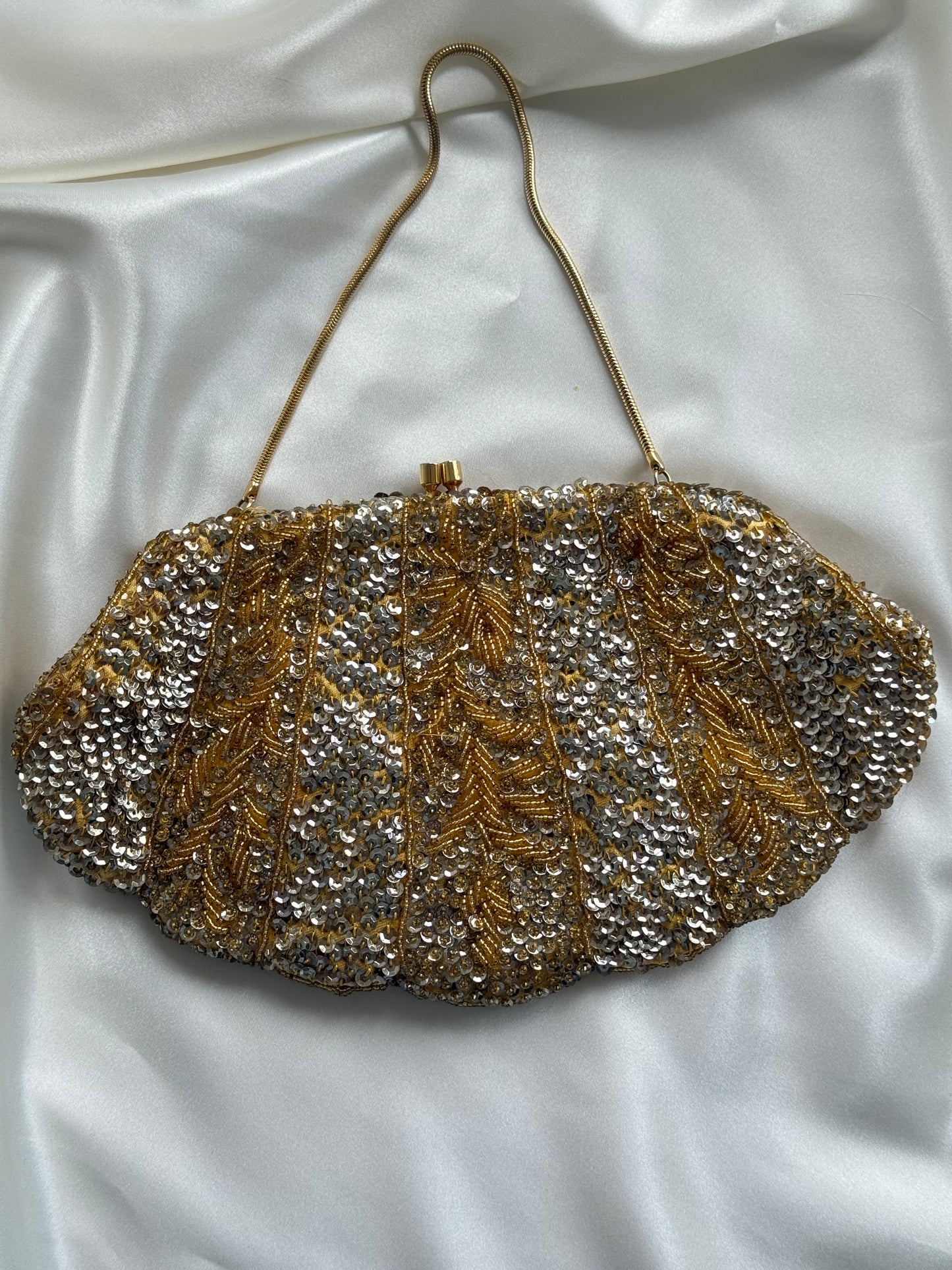 Vintage Beaded Evening Bag – Gold & Silver