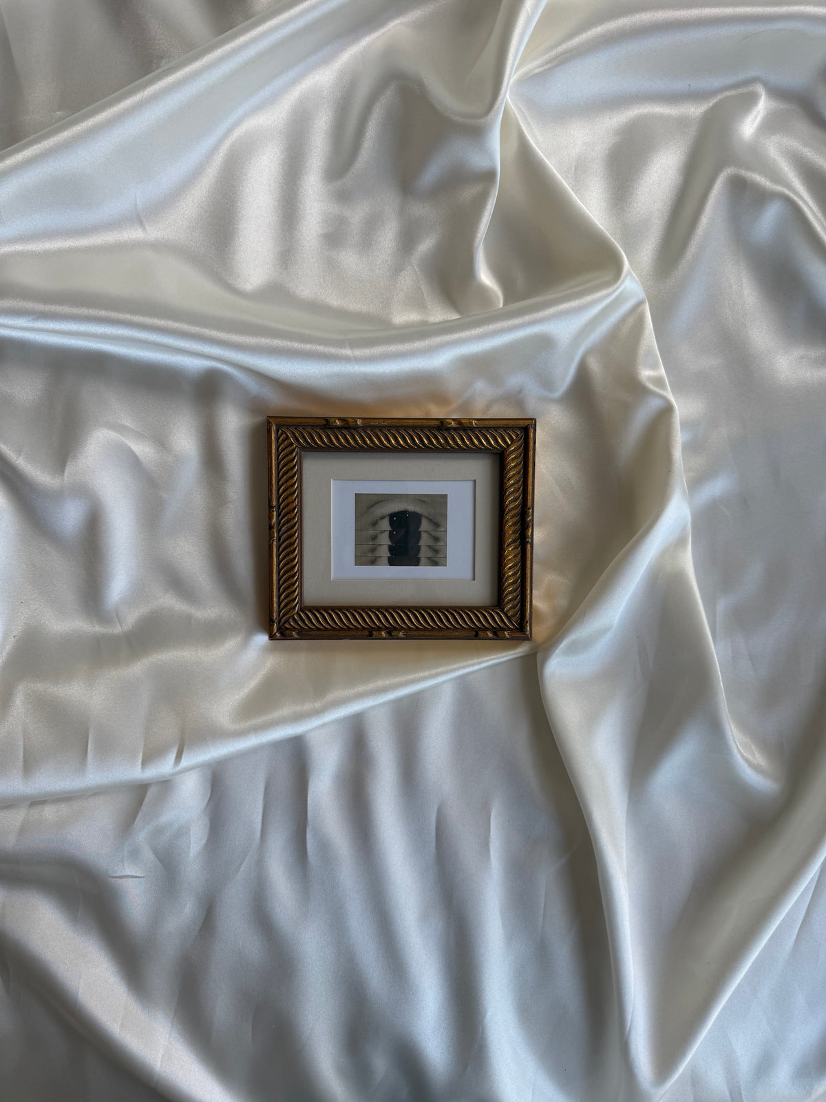 Vintage Gold-Tone Wooden Frame with Miniature Art Print