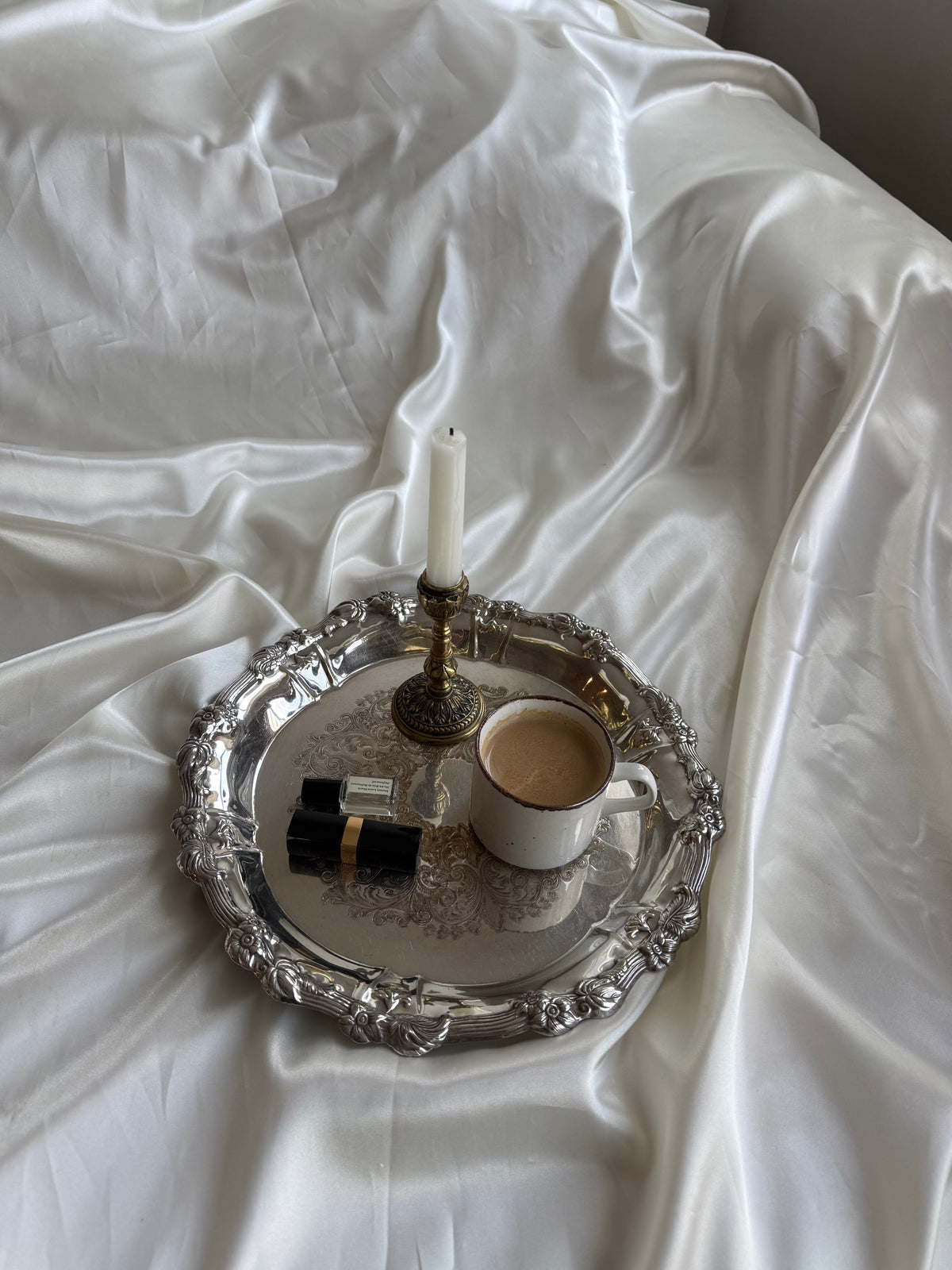 Vintage Ornate Silver Plated Round Serving Tray