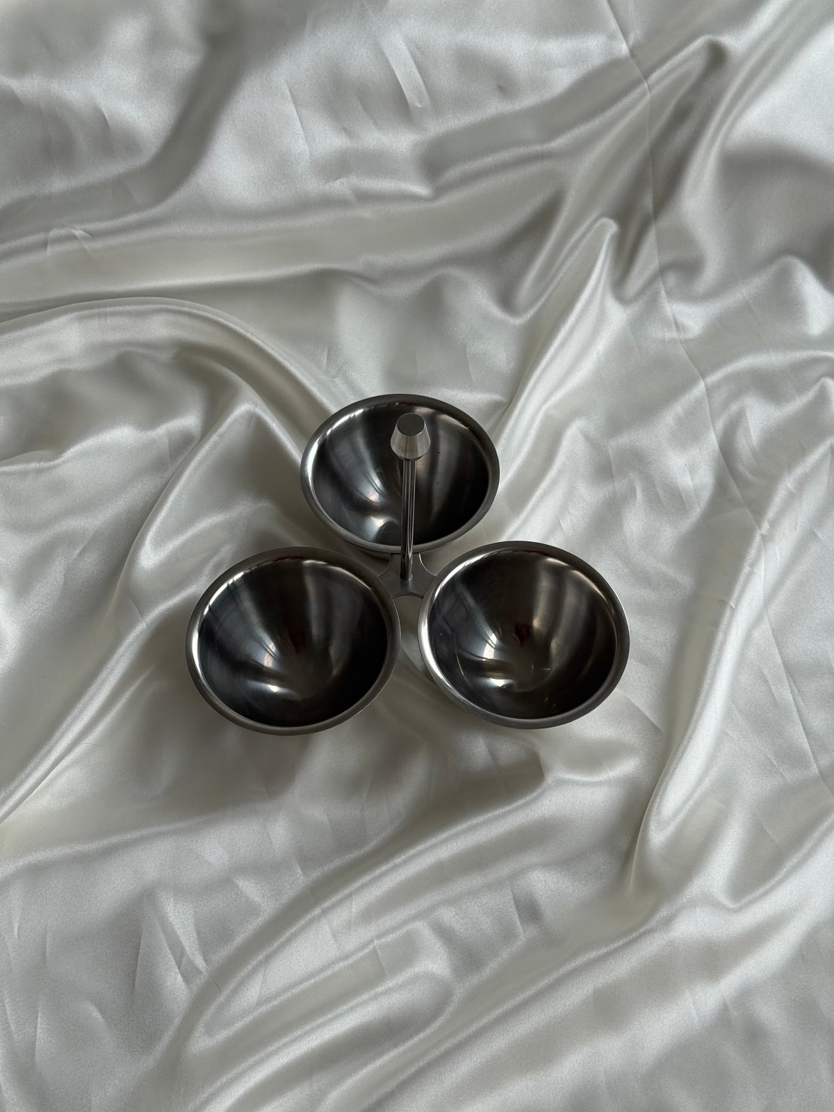 Vintage Stainless Steel Three-Bowl Condiment Server