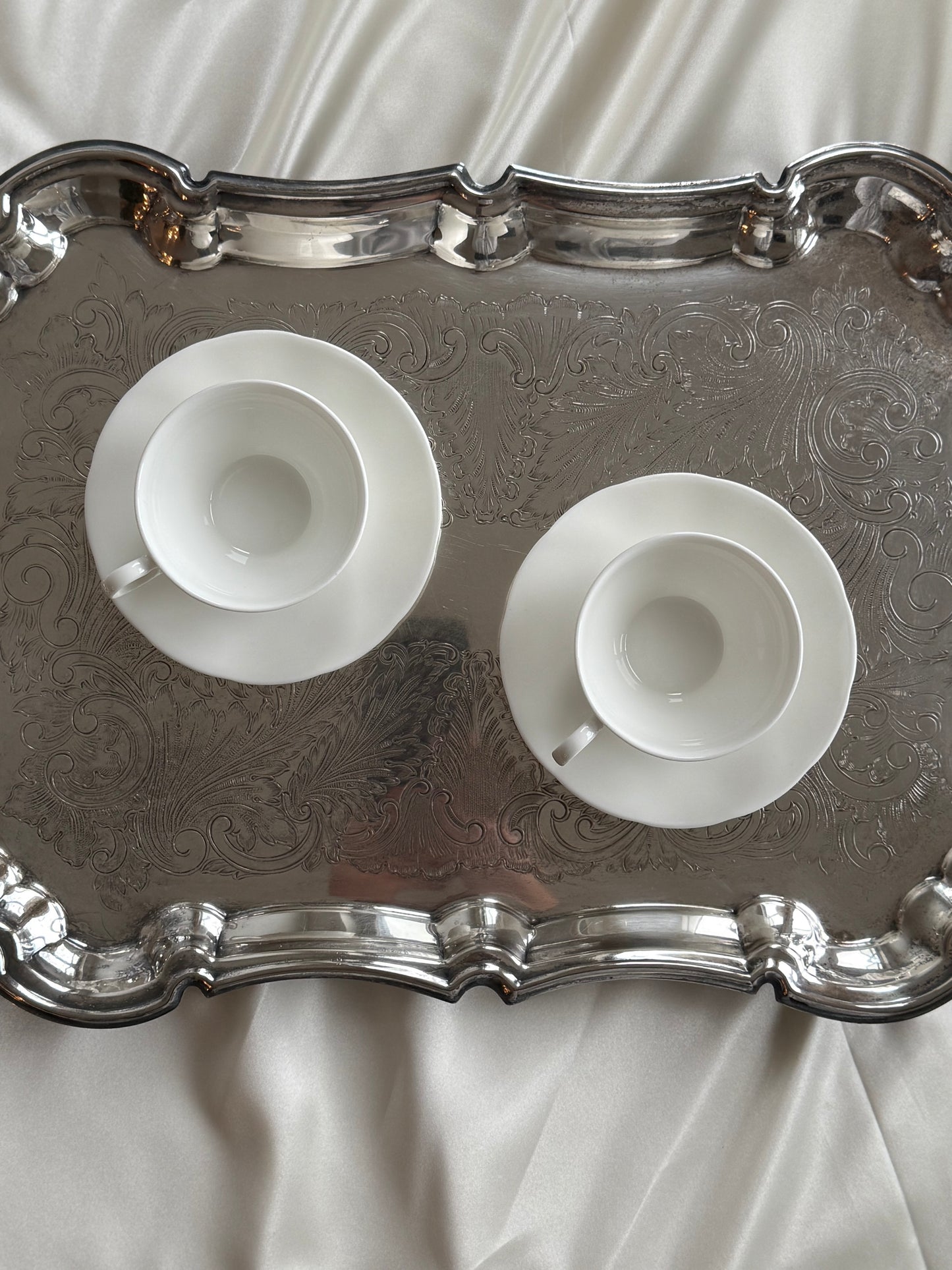 Set of 6 White Porcelain Cups & Saucers