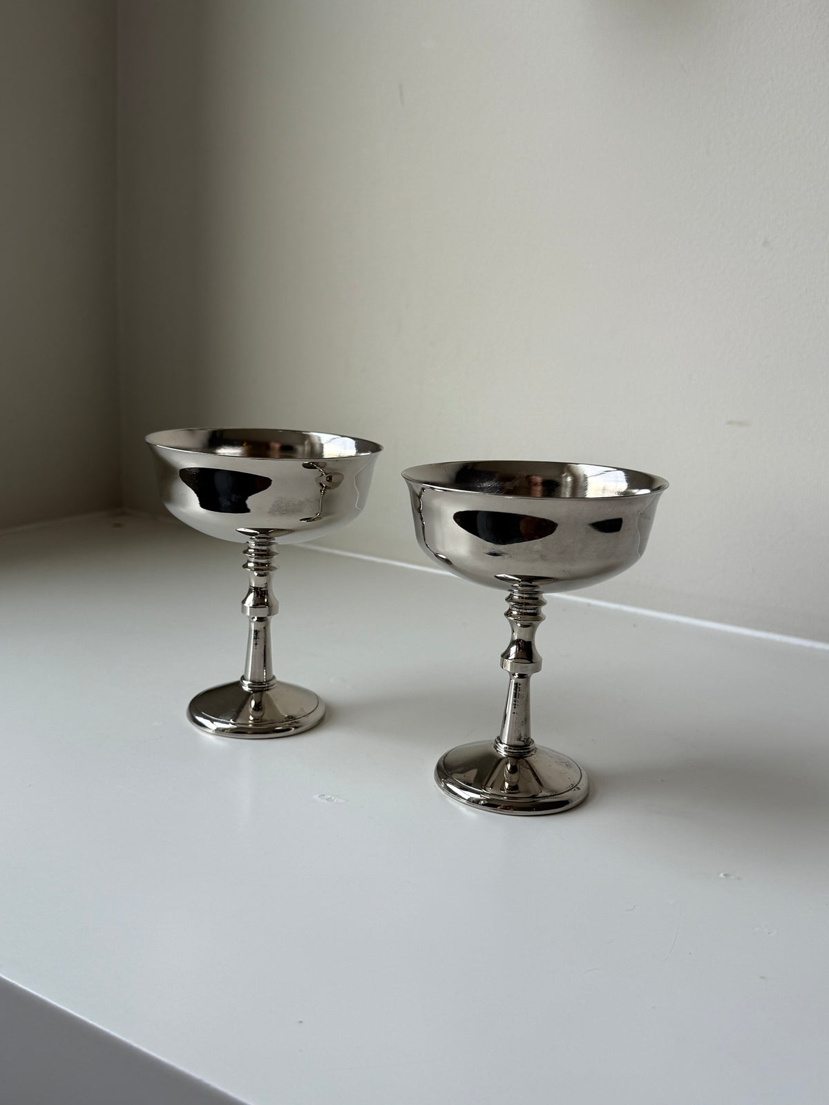 Vintage Silver Plated Brass Champagne Coupes – Set of 2