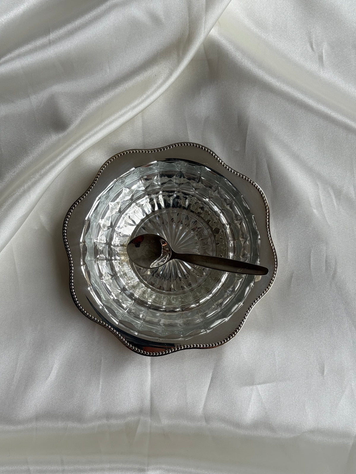 Vintage Silver-Plated & Crystal Serving Bowl with Spoon | Viking Plate