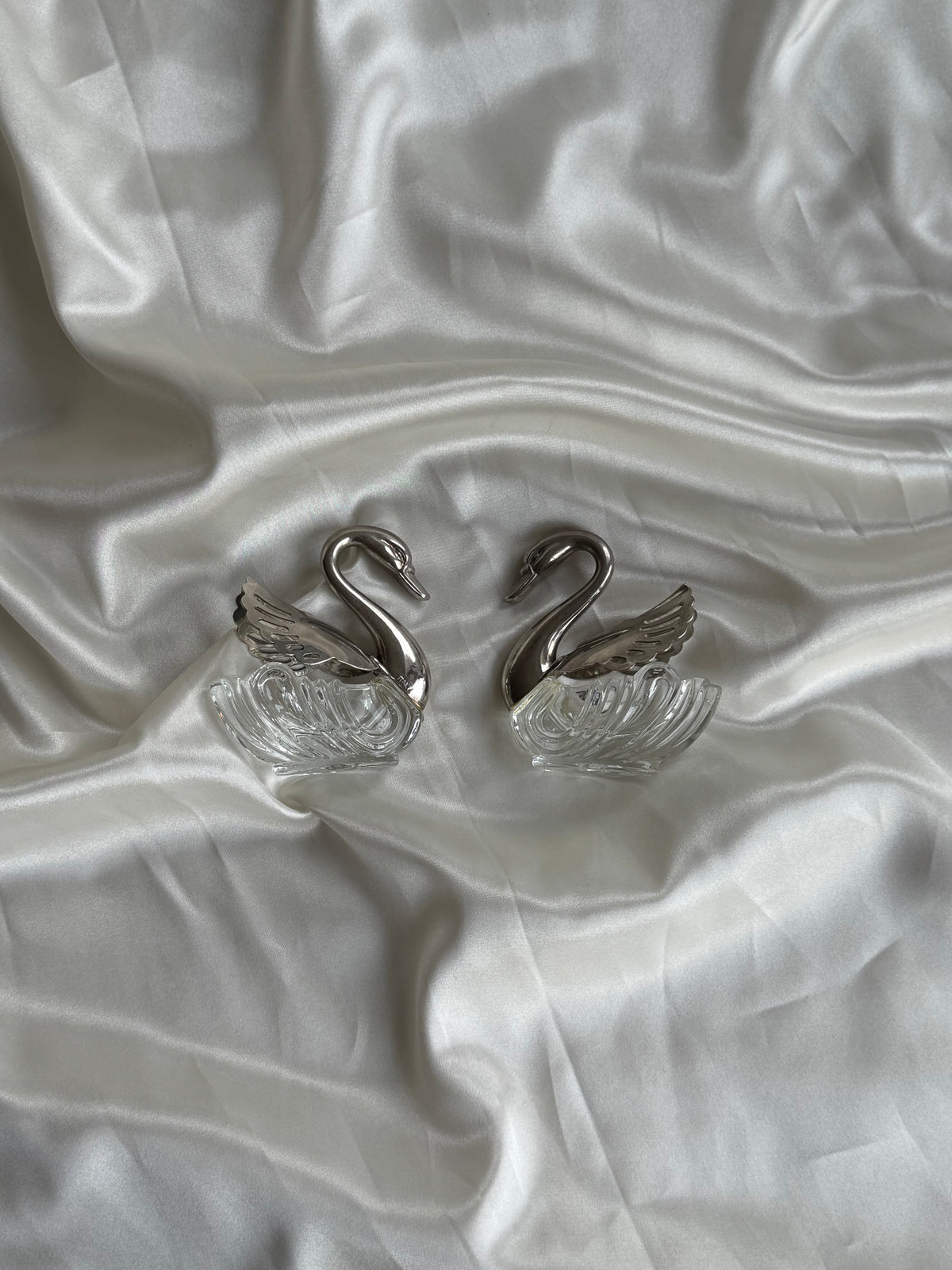Vintage Italian Silver-plated & Glass Swan Salt Cellar
