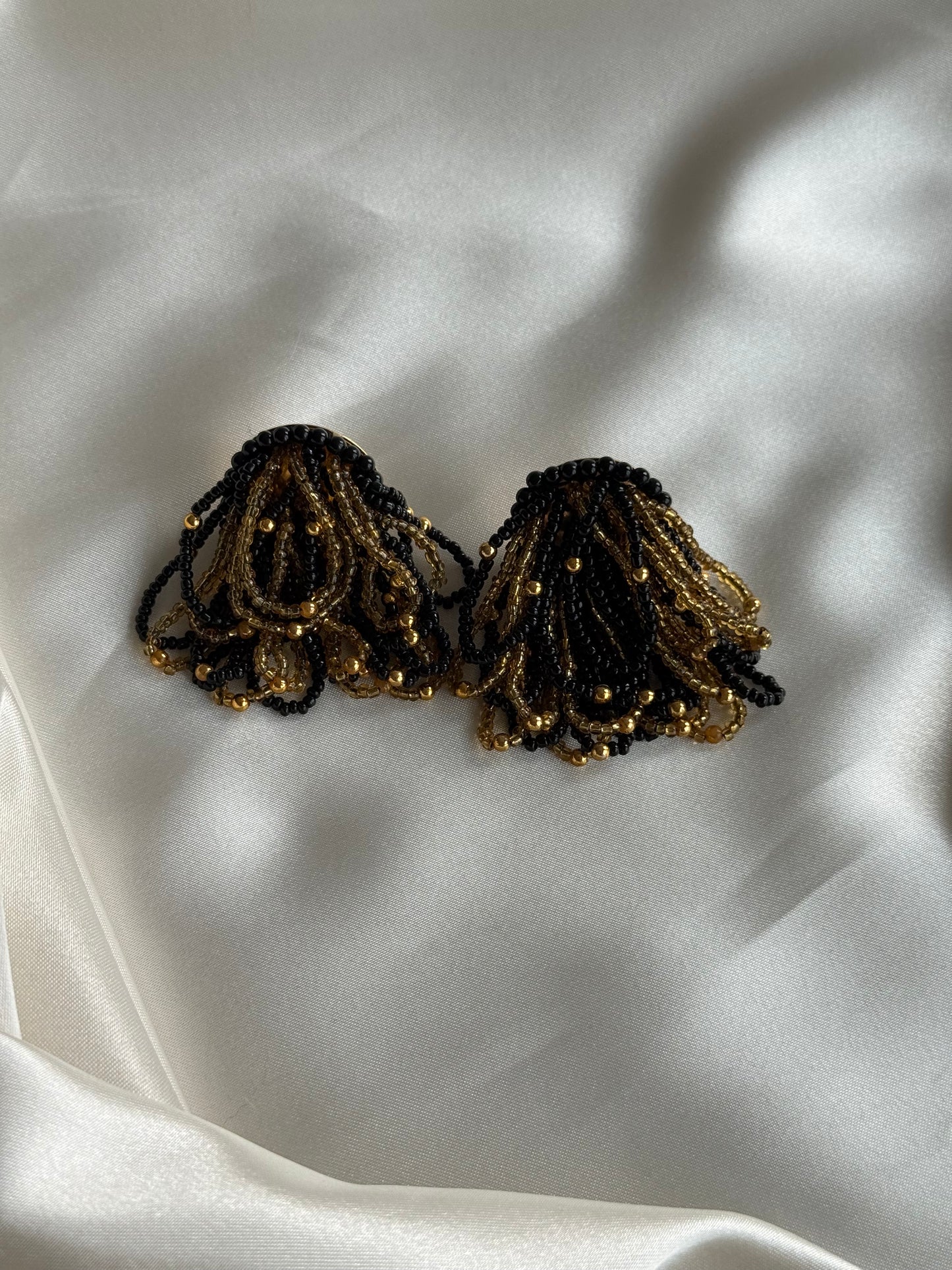 Vintage Beaded Fringe Clip-On Earrings