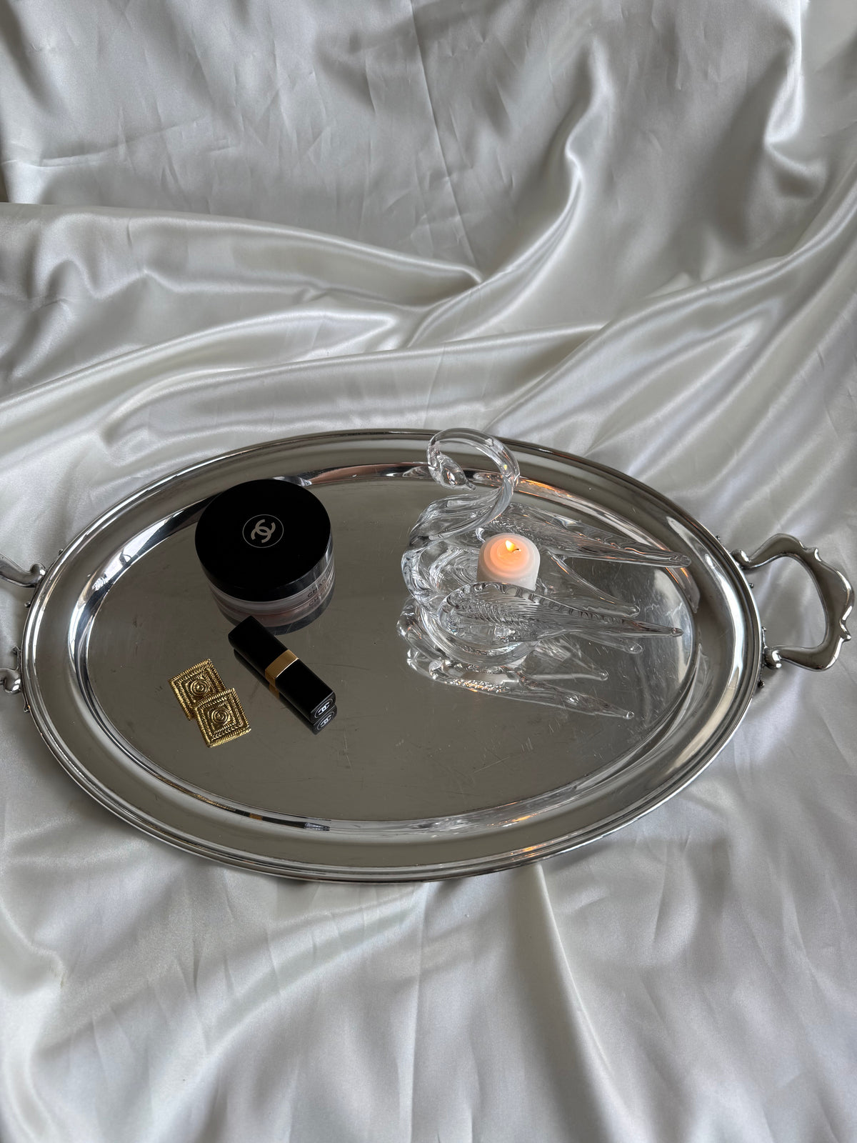 Vintage Clear Art Glass Swan Trinket Dish