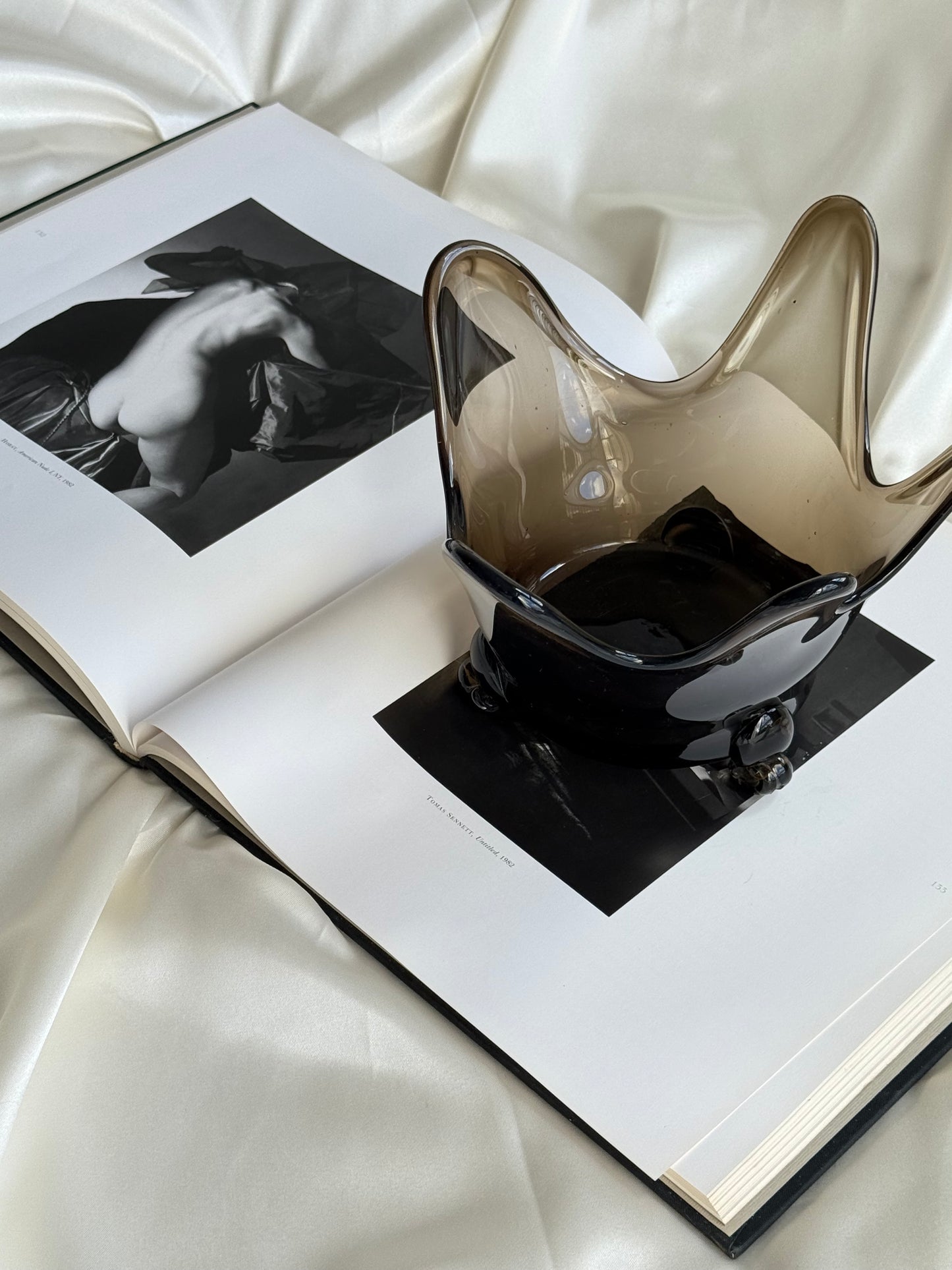 Vintage Smoky Art Glass Bowl – Sculptural Footed Form