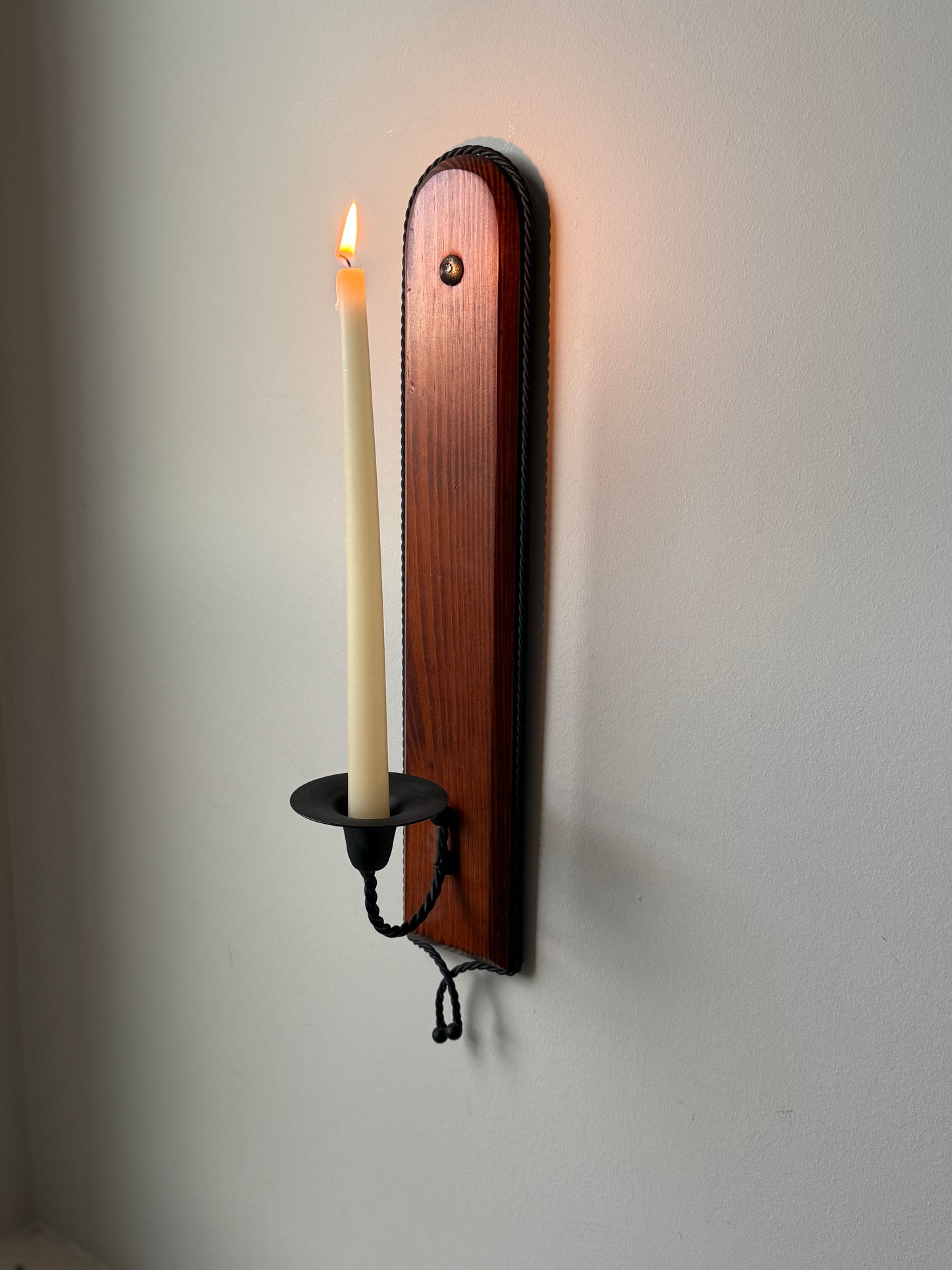 Vintage Wall Candle Sconce – Wood & Wrought Iron