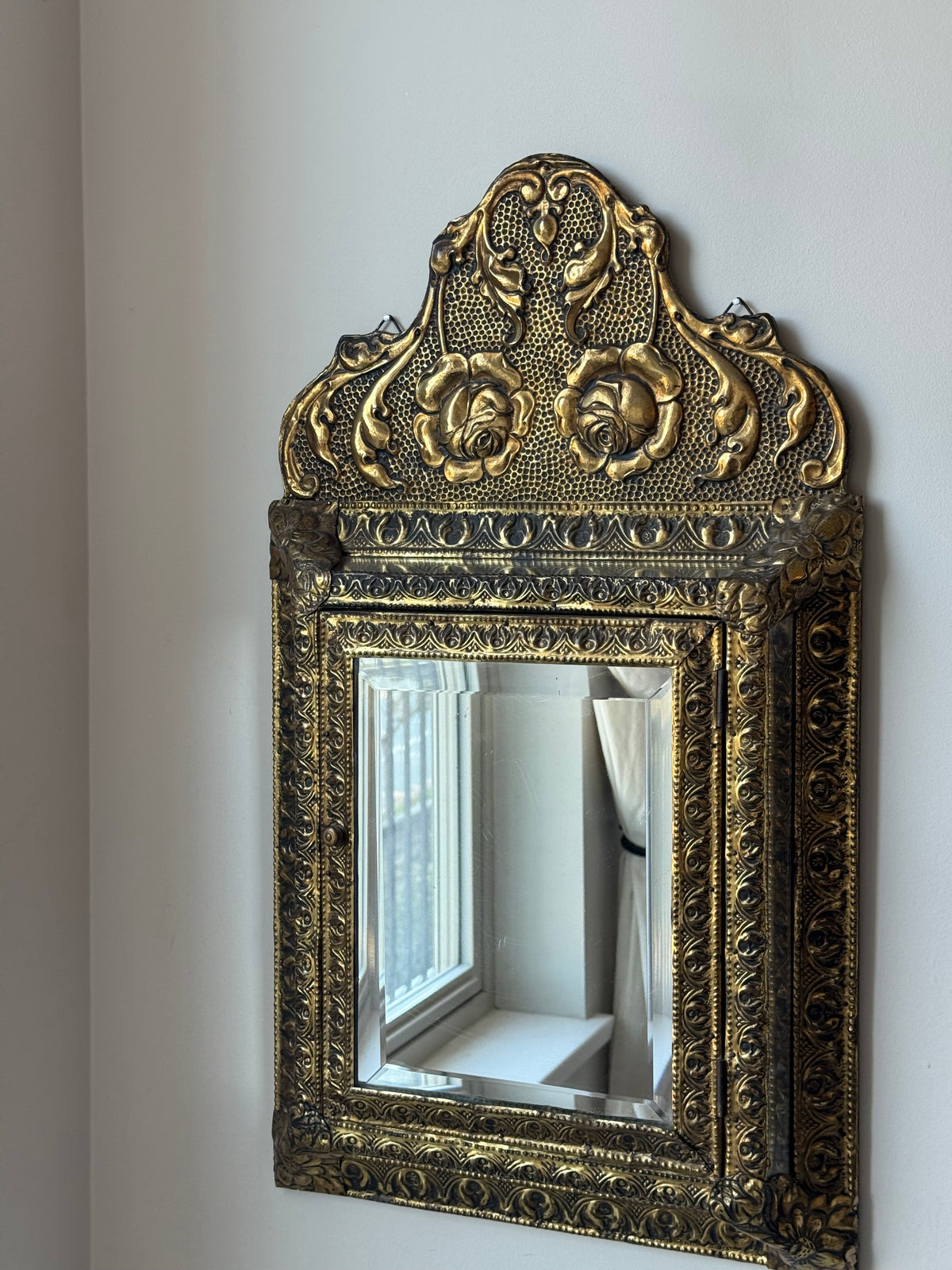 Antique Dutch Art Nouveau Brass Mirror Cabinet with Original Brushes | Circa 1900