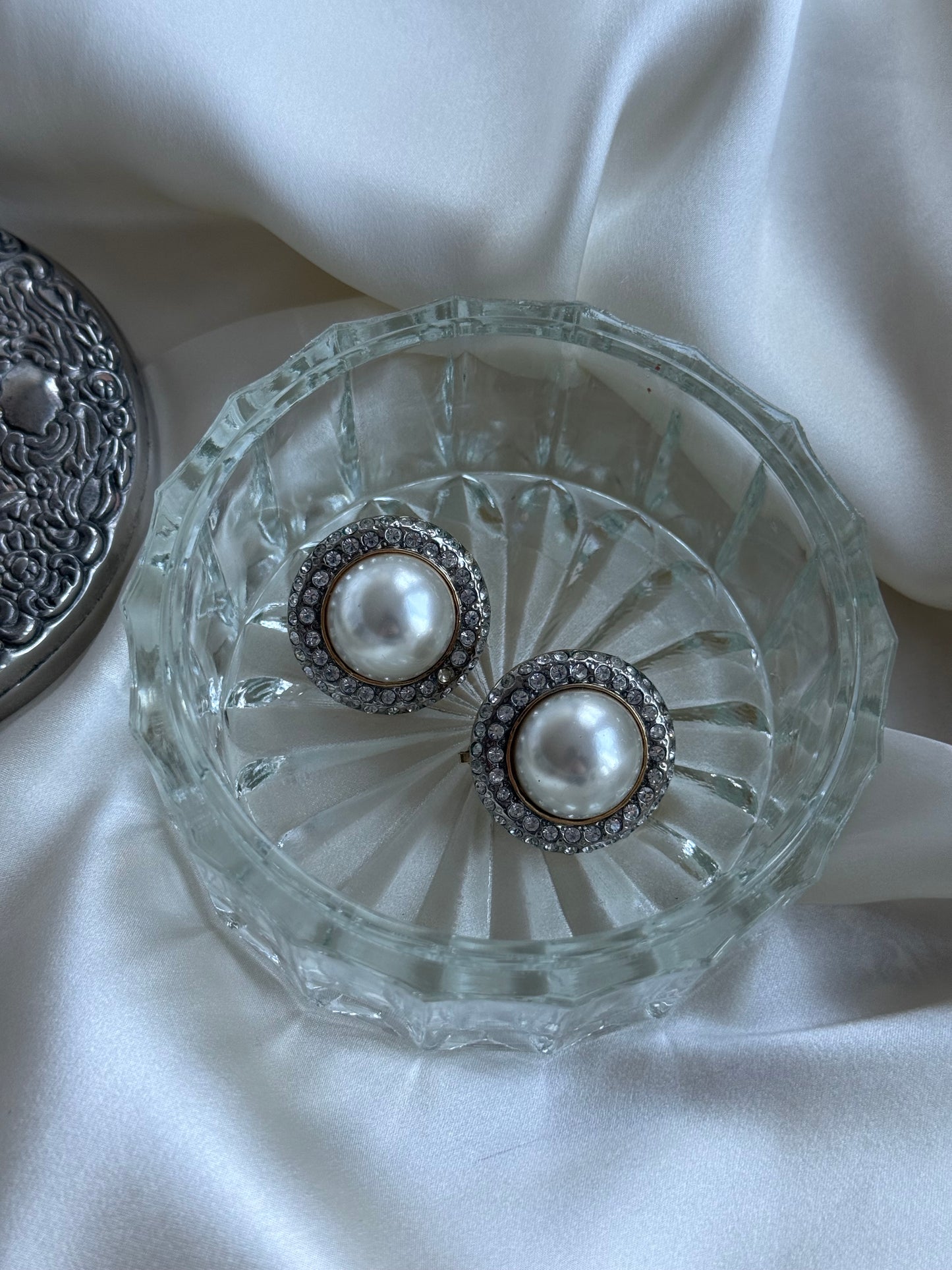 Butler Vintage Clip-On Earrings with Faux Pearls & Crystals