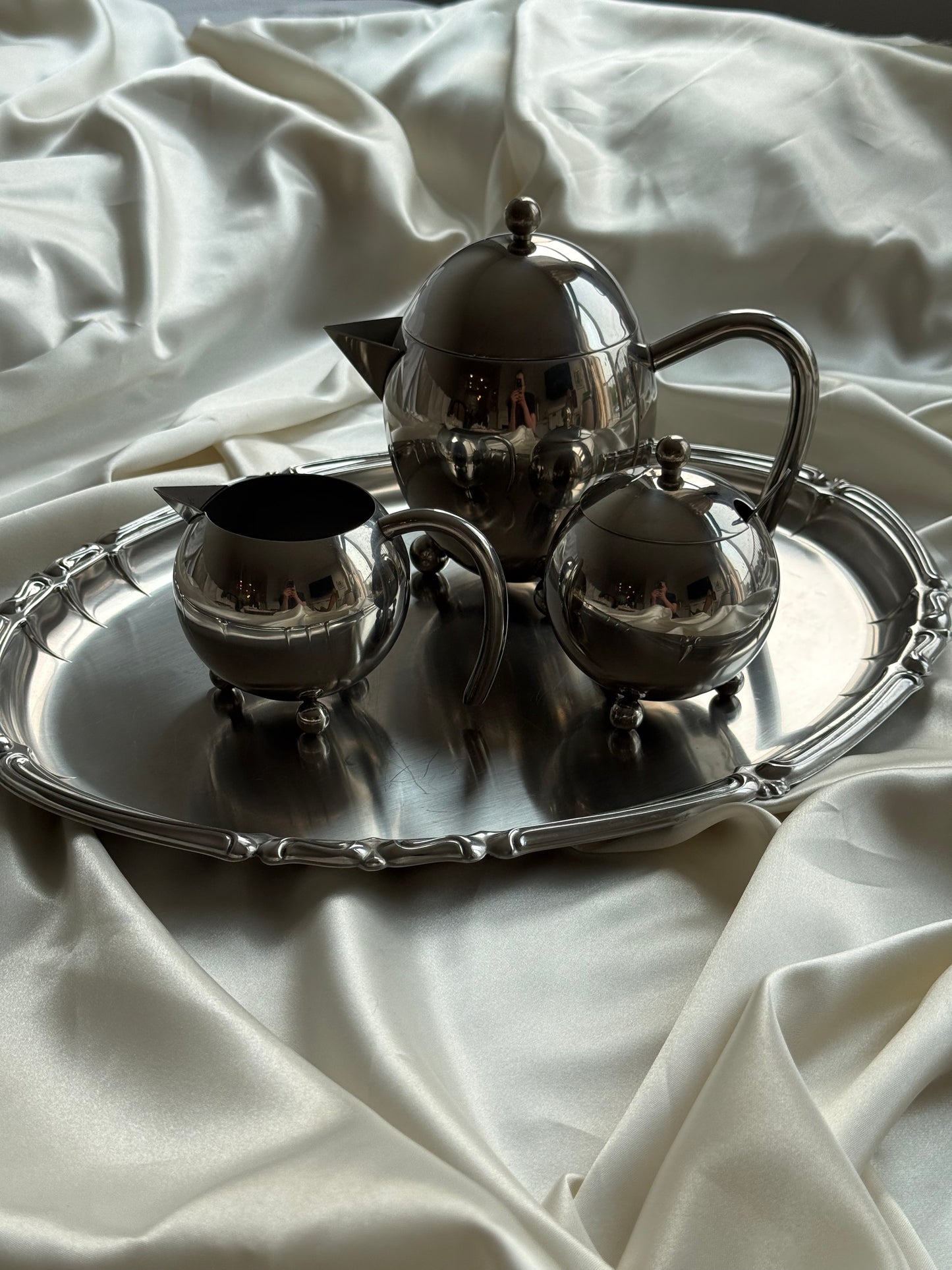 Vintage Mid-Century Stainless Steel Tea Set – 3 Piece