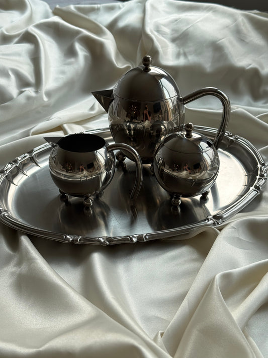 Vintage Mid-Century Stainless Steel Tea Set – 3 Piece