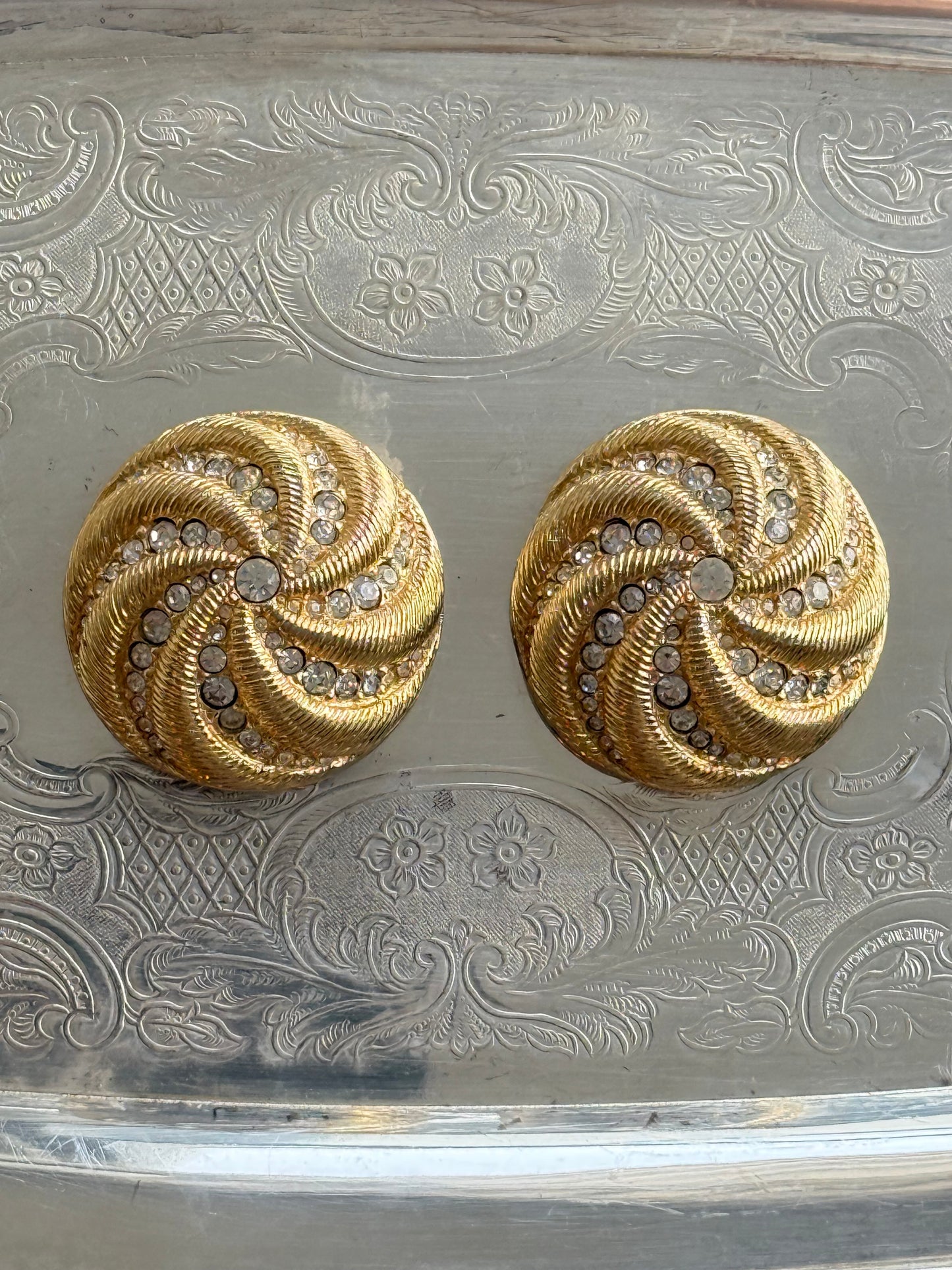 Vintage Gold-Tone & crystal Clip-On Earrings