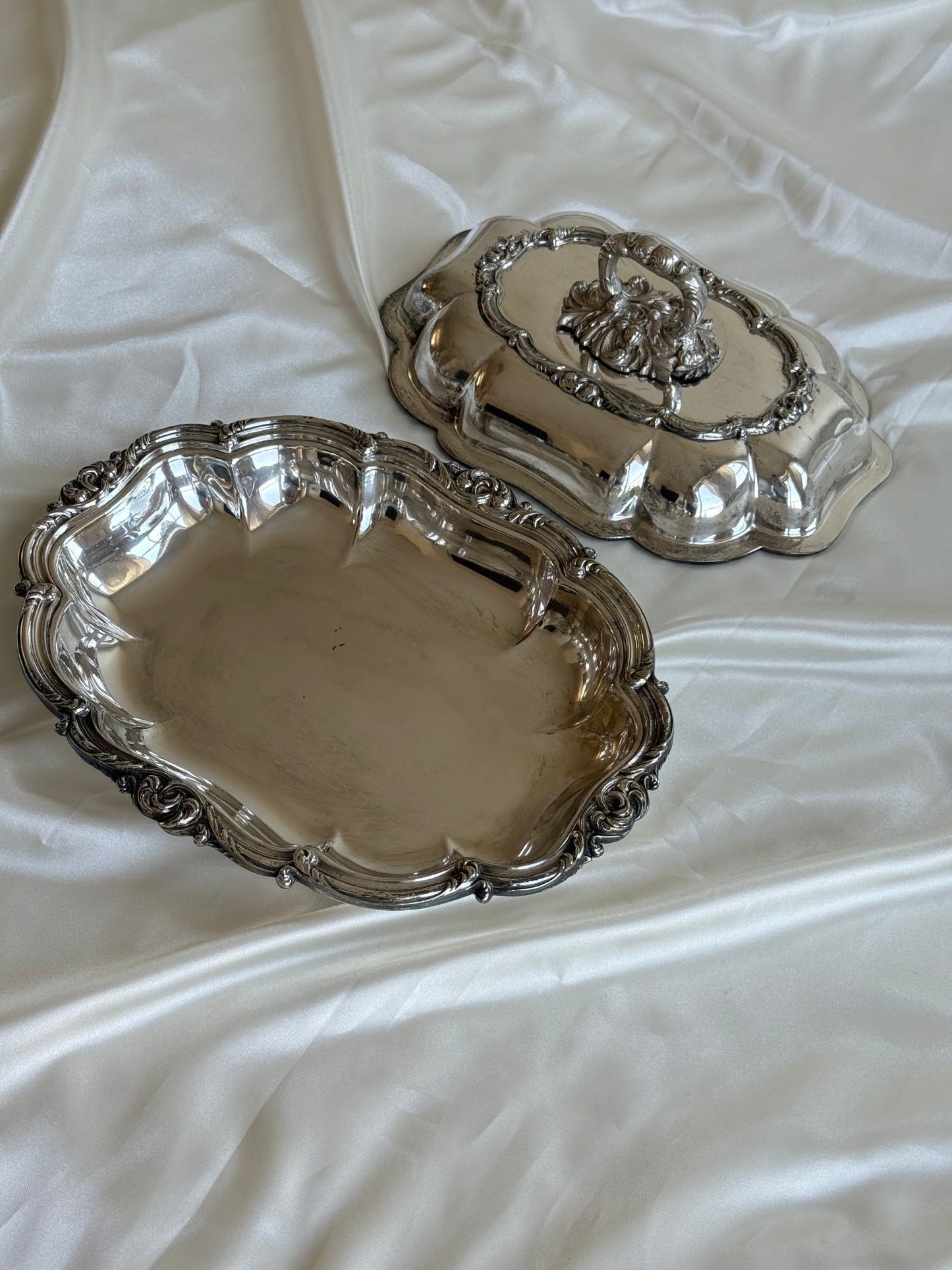 Antique Rococo Revival Lidded Entrée Dish with Removable Lock Handle
