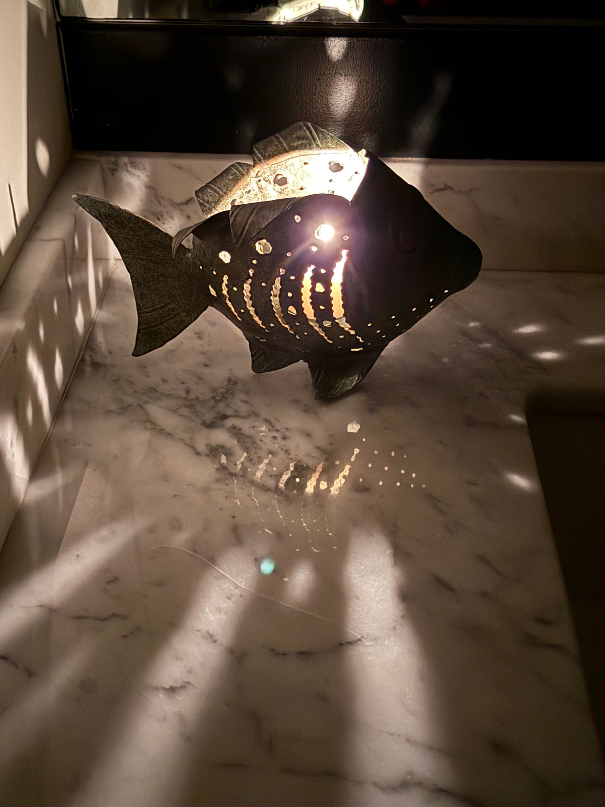 Vintage Pierced Metal Fish Candle Holder
