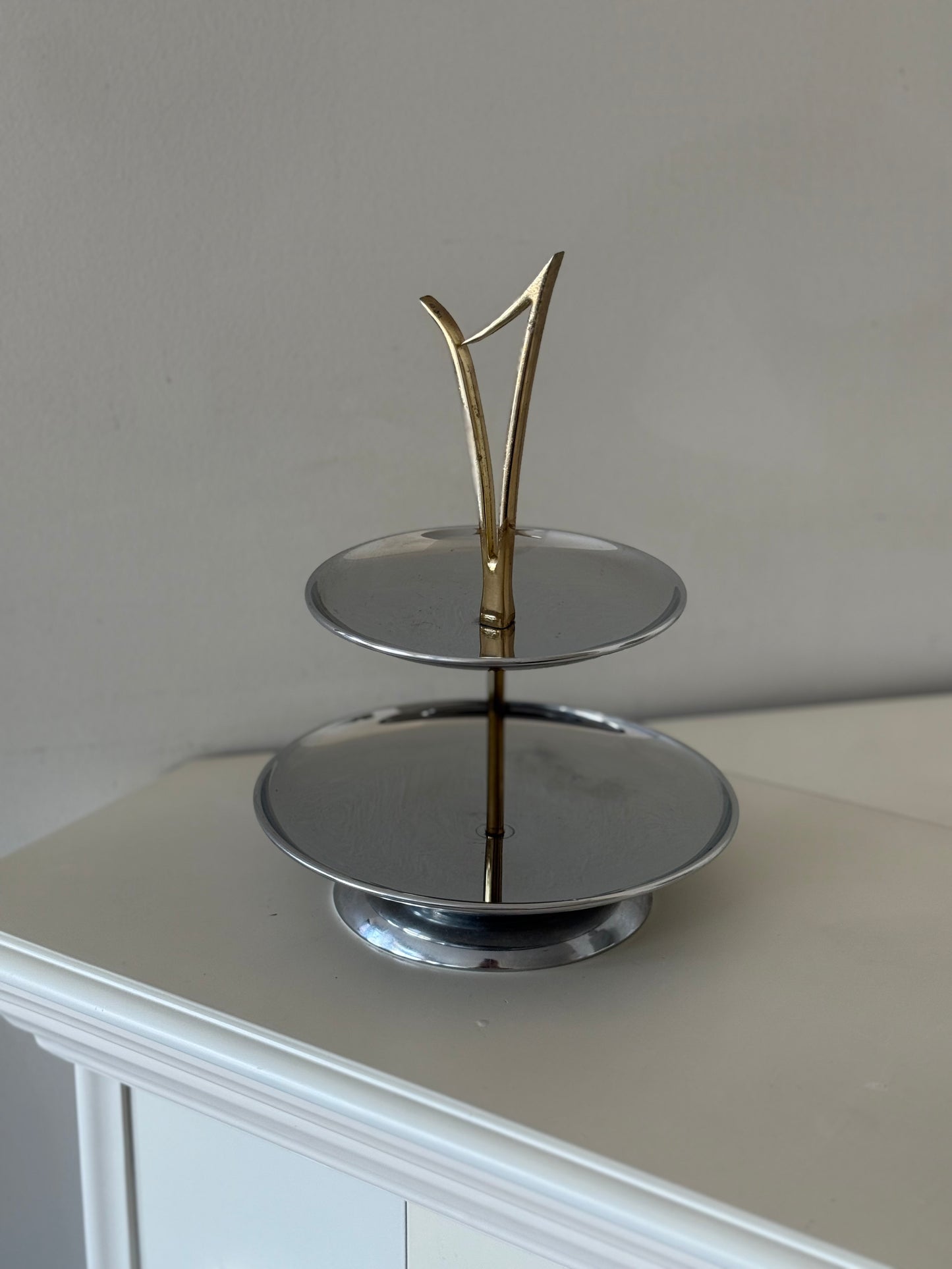 Vintage Two-Tier Chrome Jewelry Stand / Serving Tray