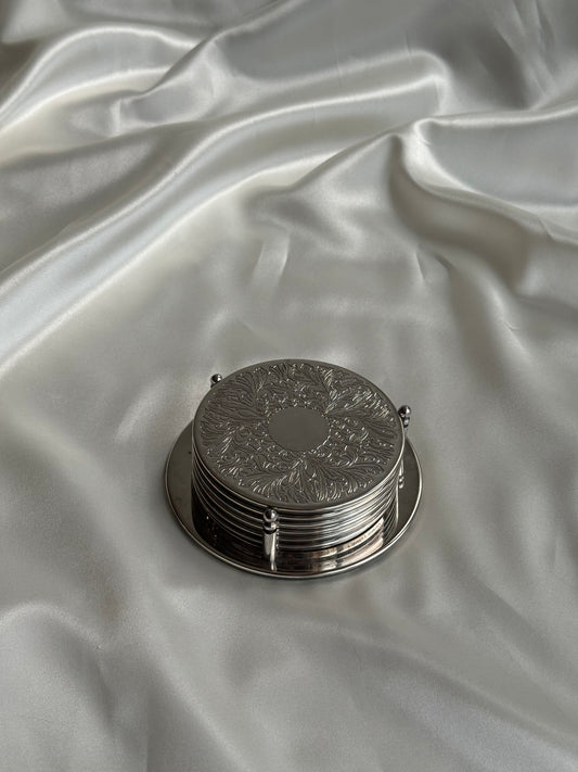 Vintage Silver-Plated Engraved Coaster Set