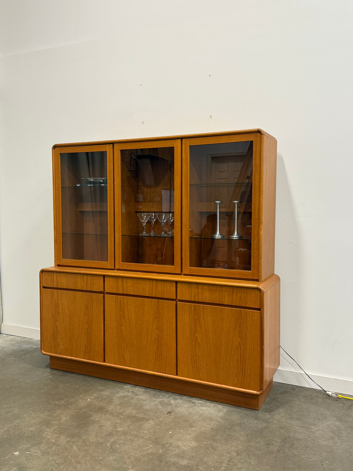 Danish Teak  MCM Scandinavian Modern Two-Piece China Hutch Buffet