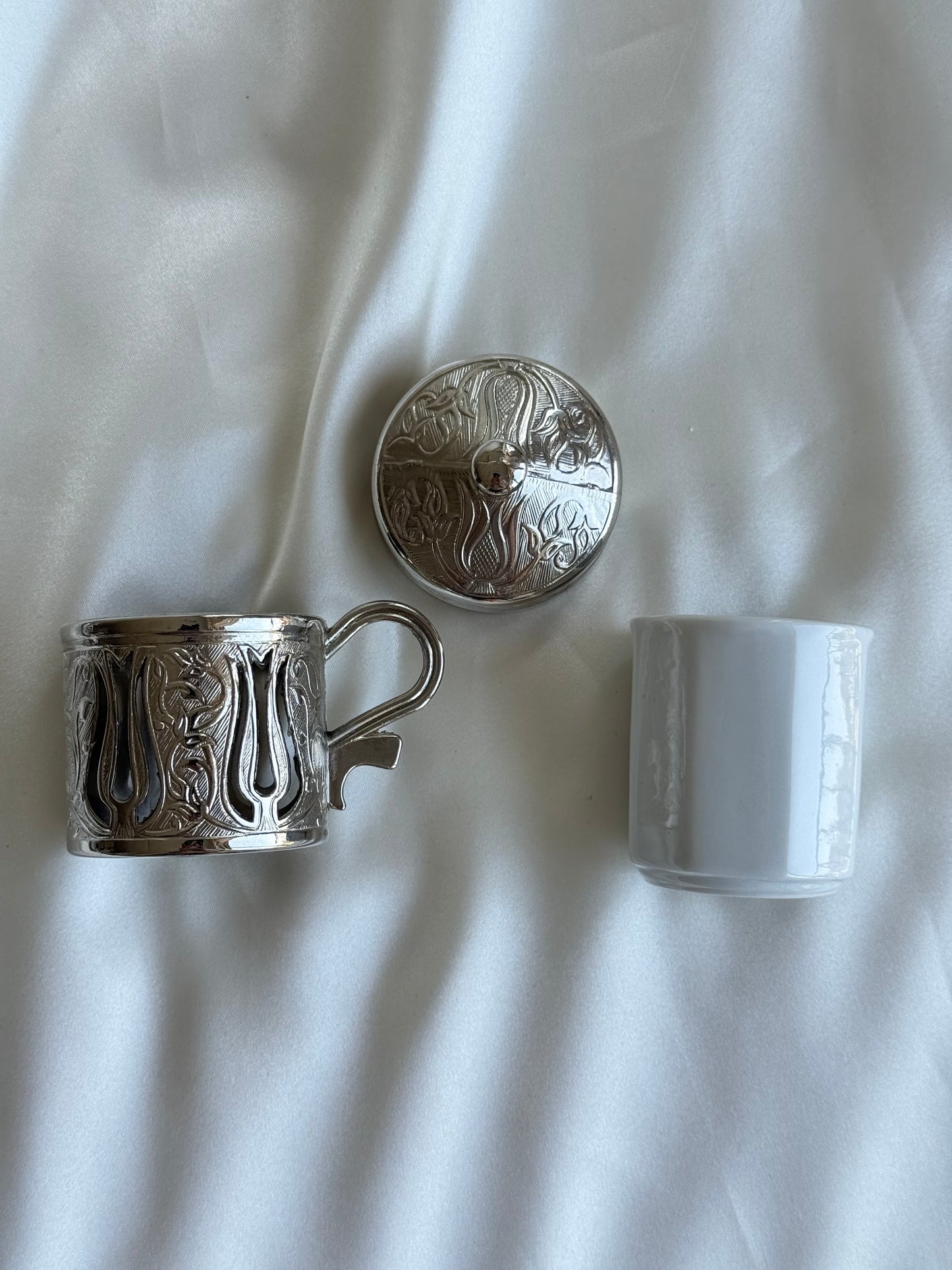 Vintage Turkish Demitasse Cups with Porcelain Insert