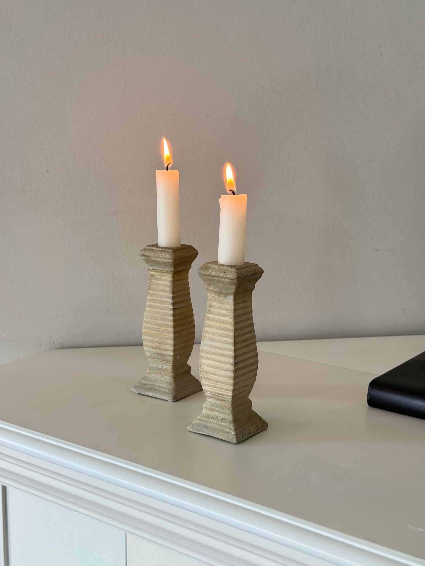 Vintage Textured Ribbed Candleholders (Pair)