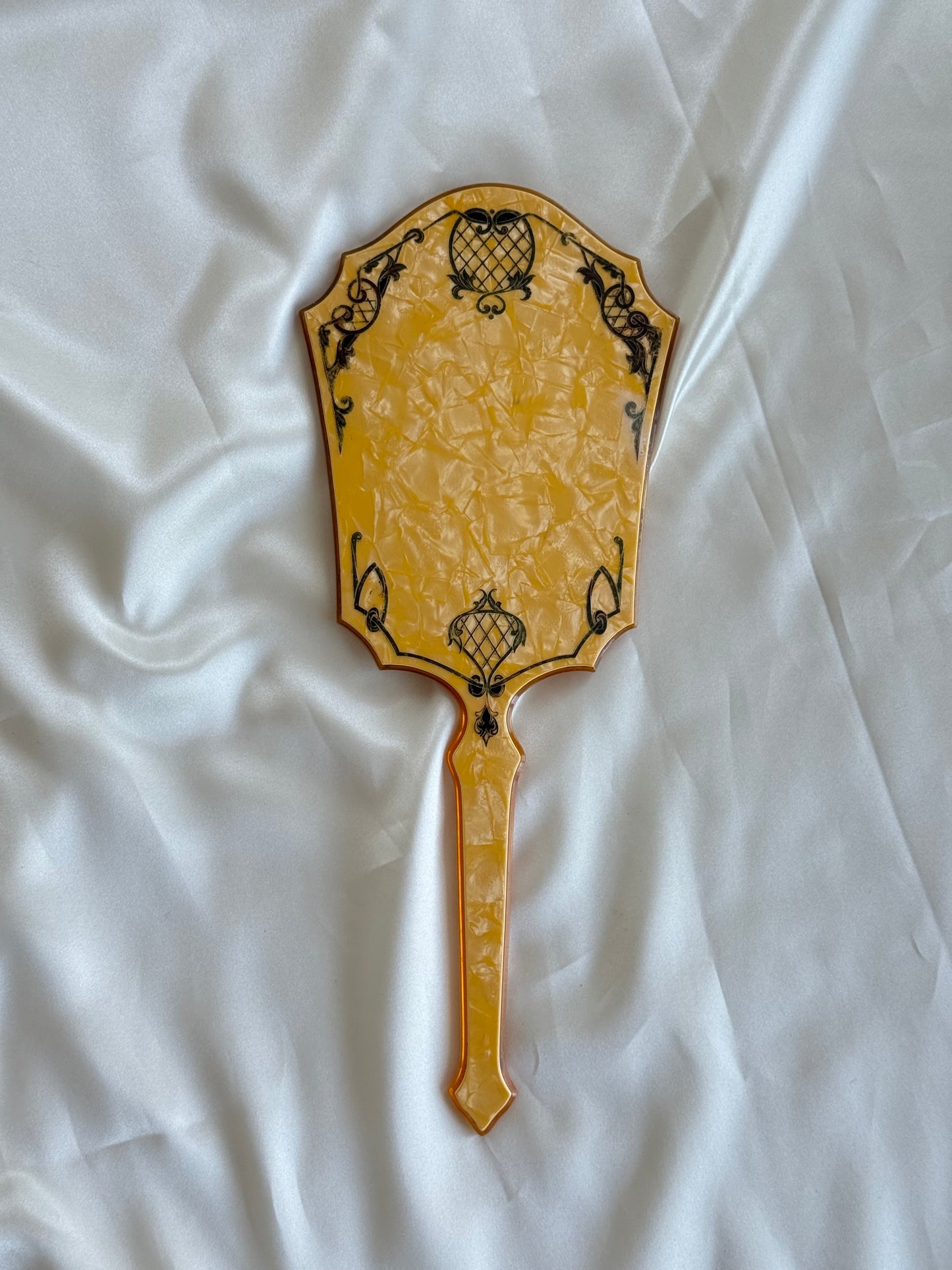 Vintage Celluloid Hand Mirror – Pearlescent Butterscotch