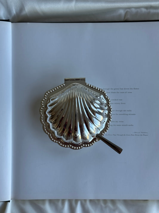 Vintage Silver-Plated Shell Sugar Bowl with Glass Insert & Spoon