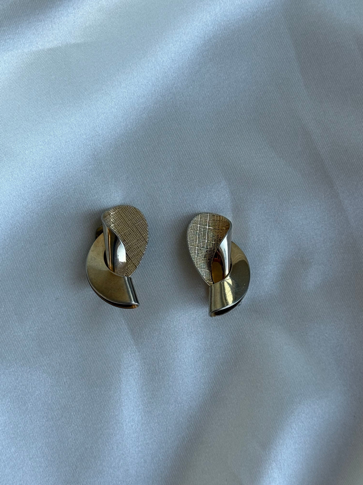 Vintage Two-Tone Sculptural Clip-On Earrings