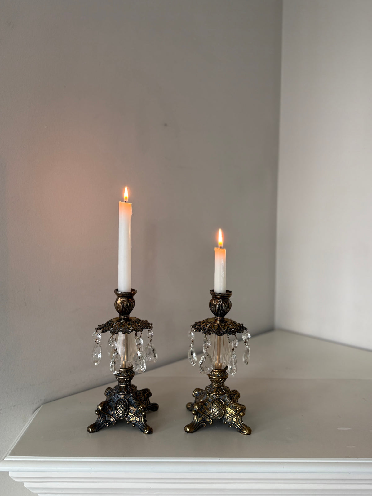 Vintage Hollywood Regency Crystal Prism Candlesticks – Pair