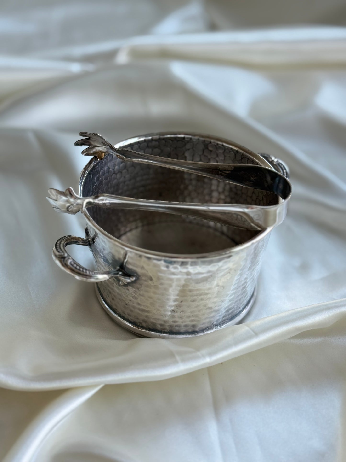 Vintage Primrose Plate Silver-Plated Ice Bucket with Tongs